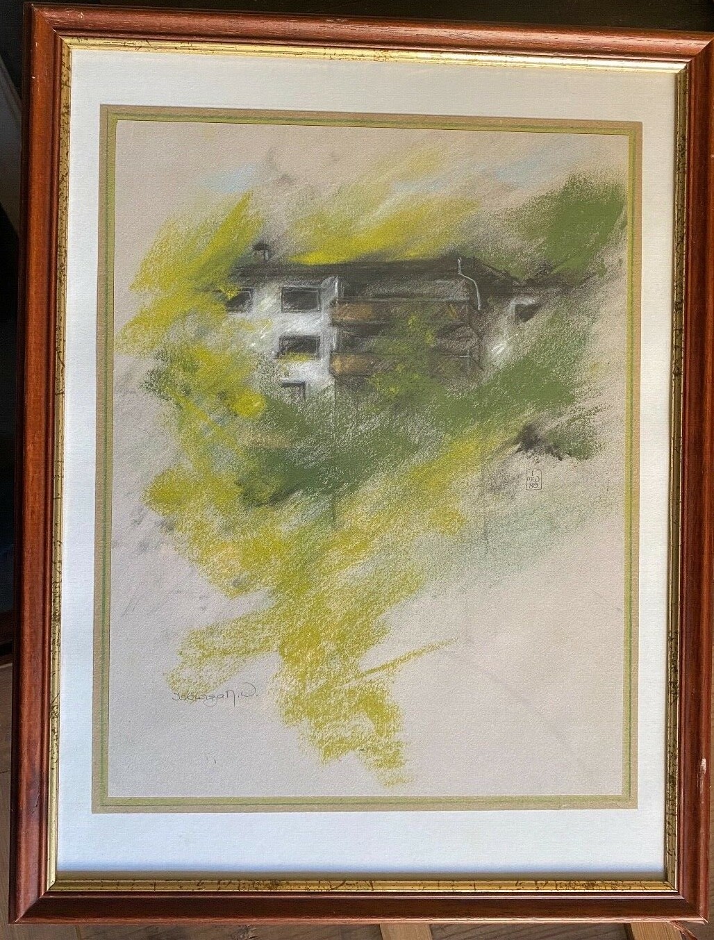 Pastel Monogram I.W.D 88 Alpine House Modern Gallery Signed Illegible