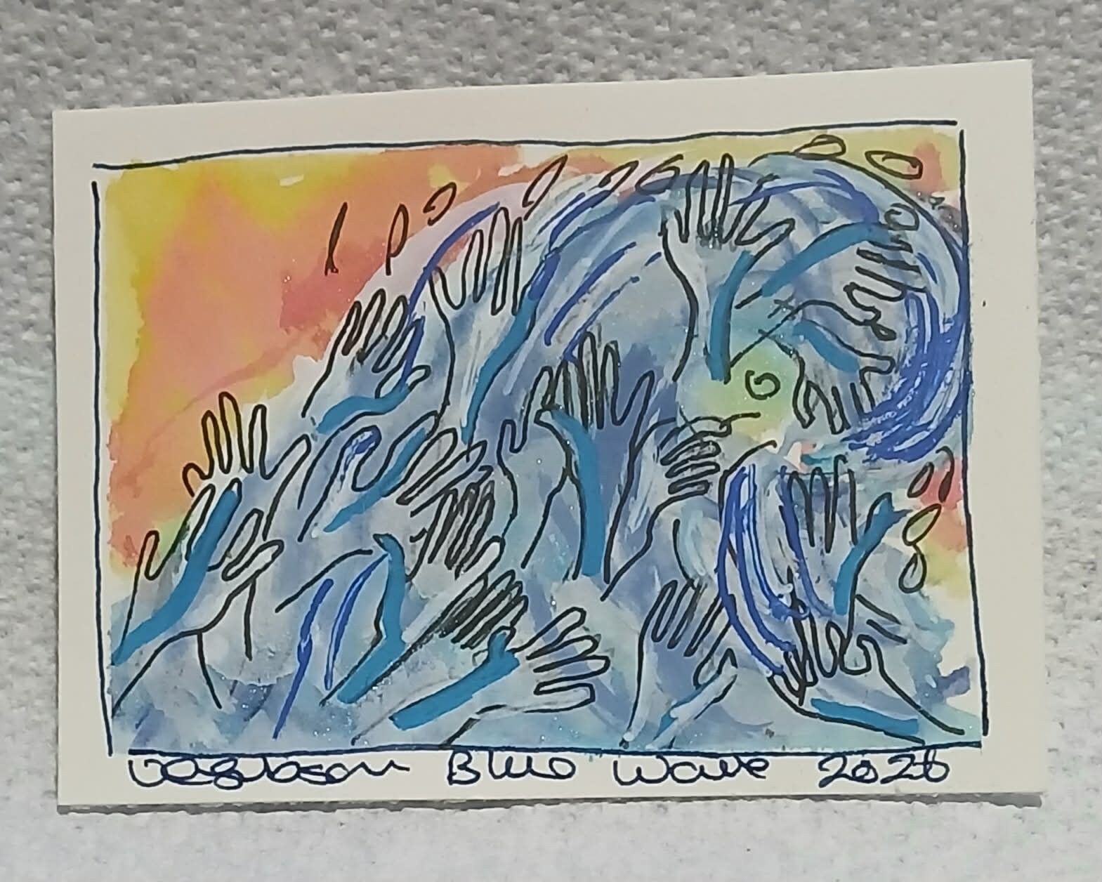 Blue Wave — OOAK Abstractionist Loose Watercolor Scribble ACEO by Virginia