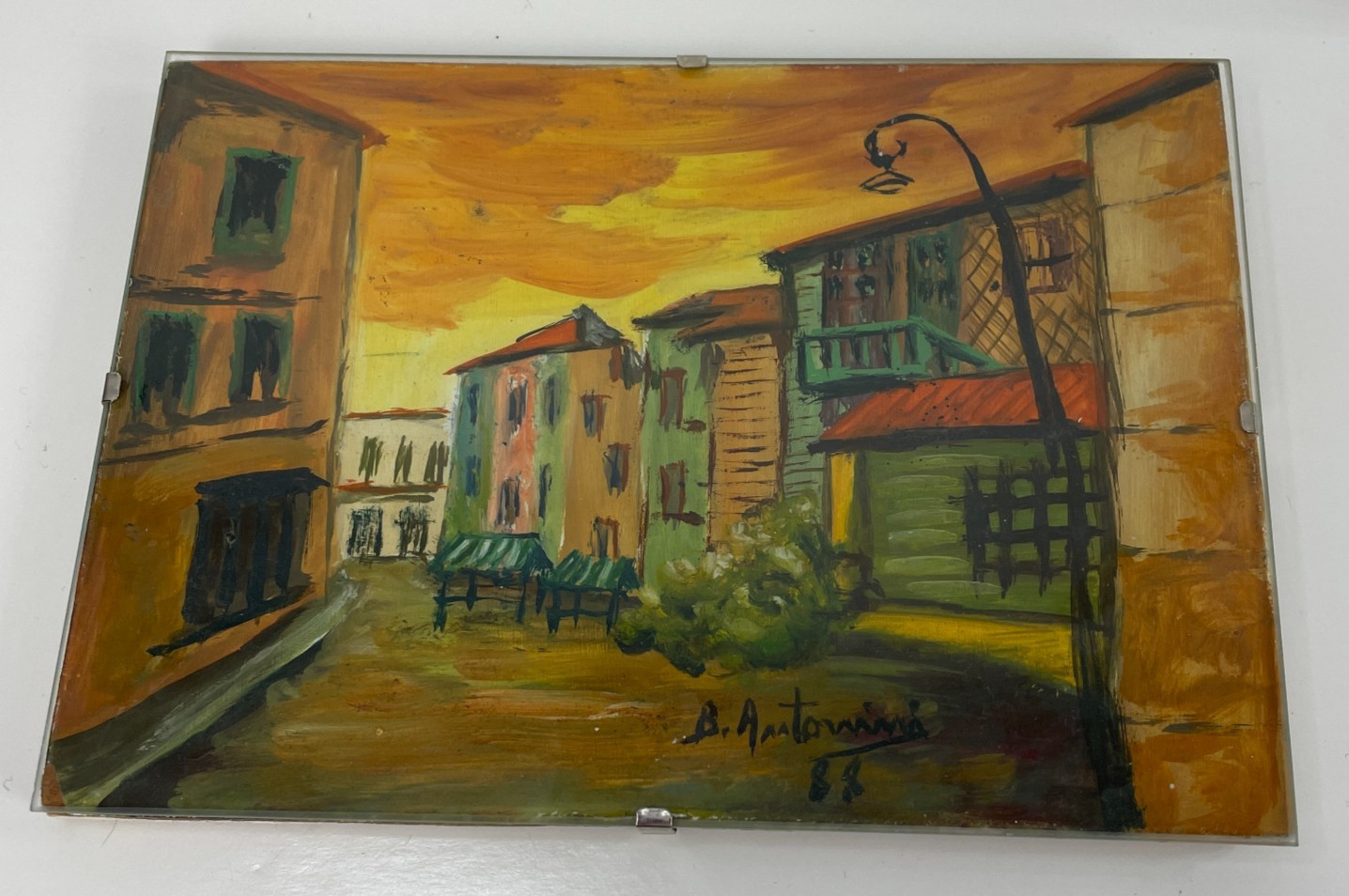 Signed Impressionist-Style Painting Street Scene 7″x5″ In Clip Frame 1988 OOAK