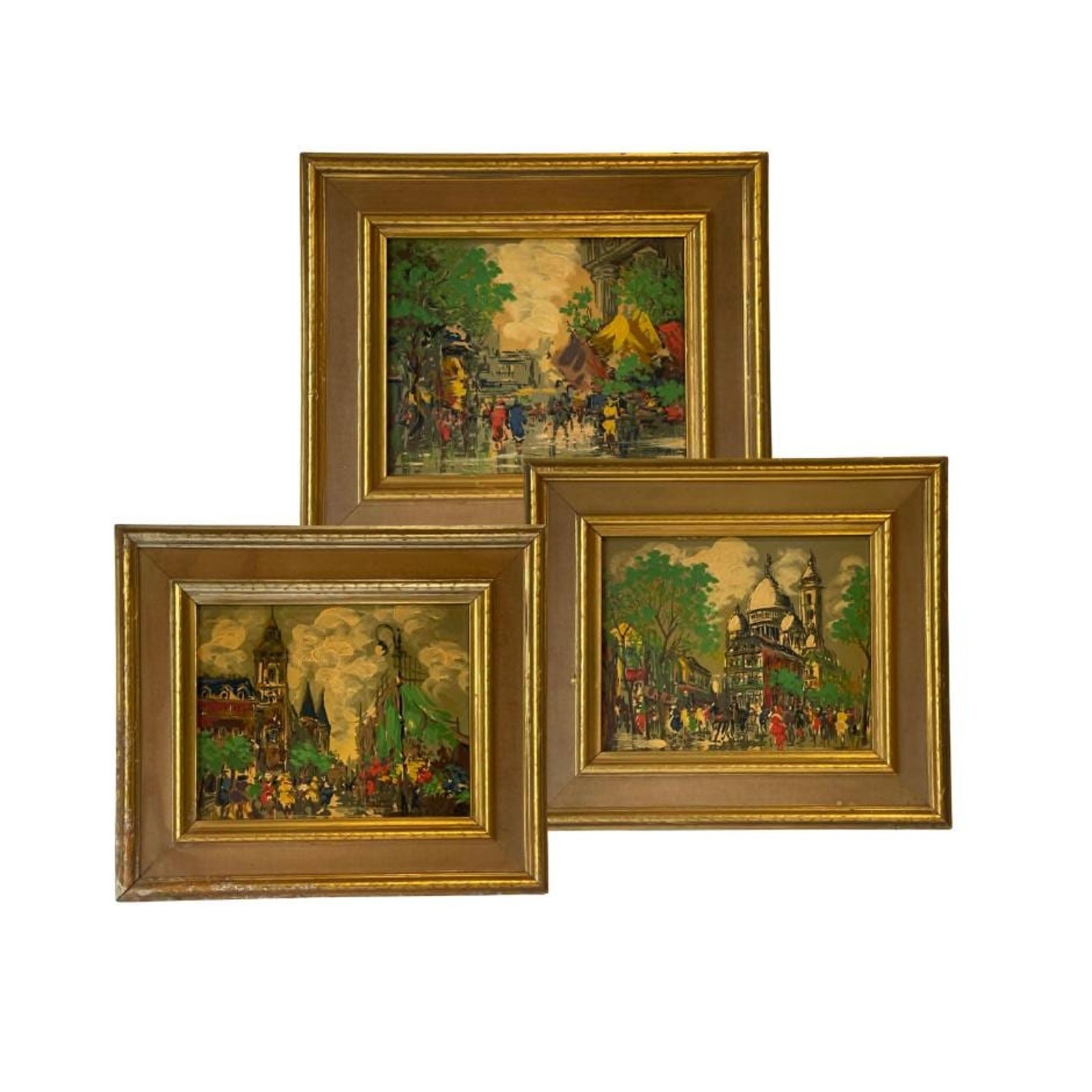 Vintage Paris Street Scene Oil Paintings Set of 3, Framed Impressionist Parisian