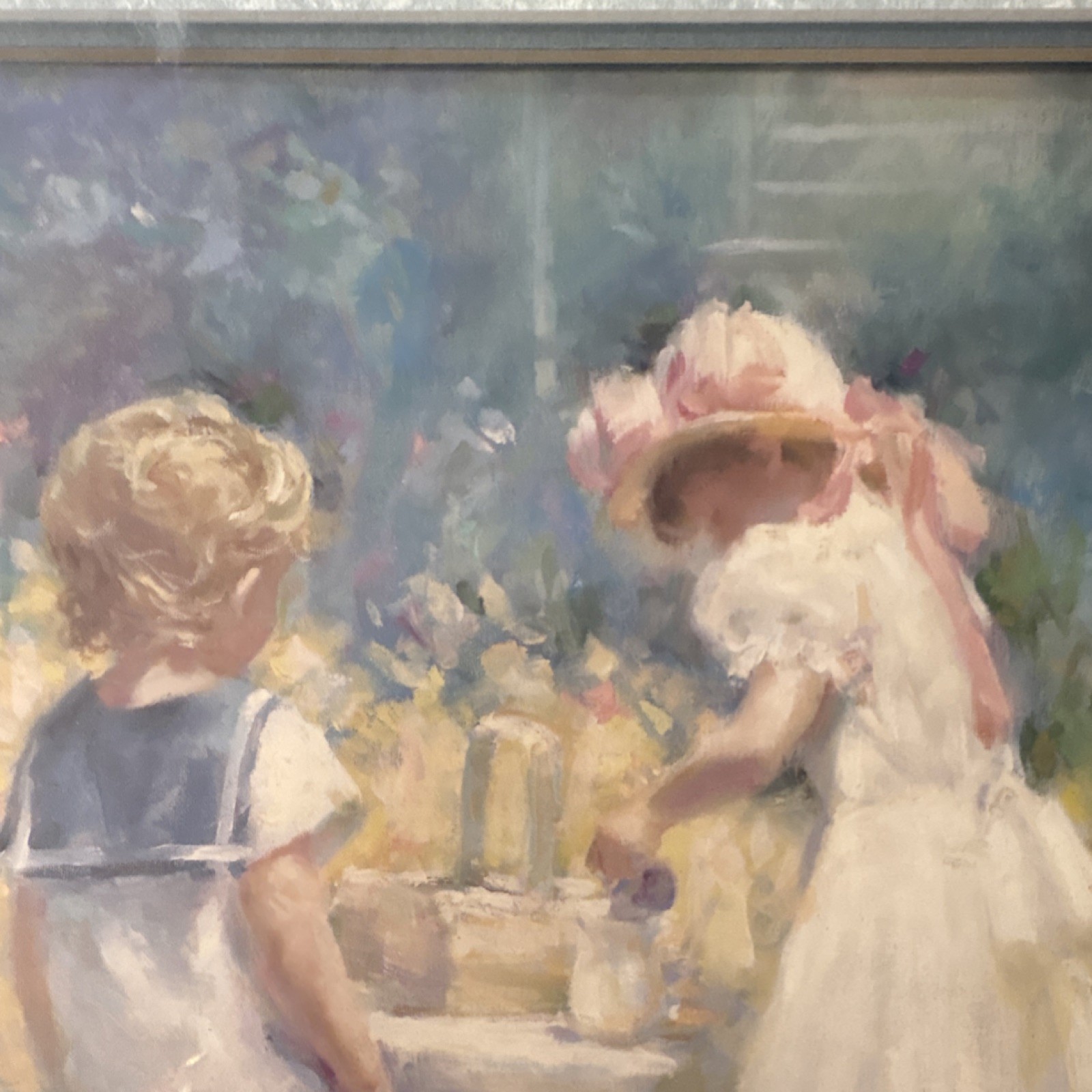 Richard Tolan Original Signed Watercolor Painting Children in Garden Framed 22″