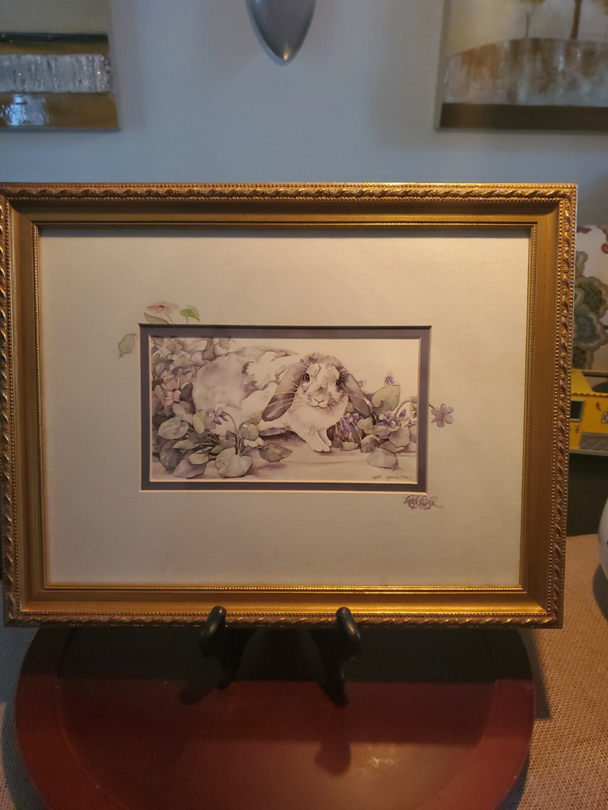 Jodi Jansen Gray Rabbit Framed Art Signed