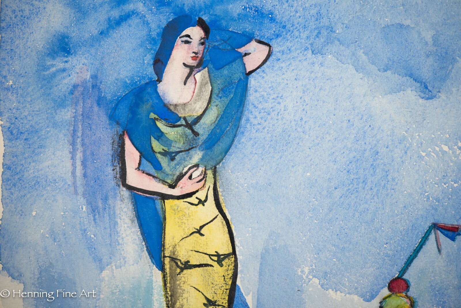 Beautiful Vintage Carl Shaffer Impressionist Painting Woman in Blue WPA 32