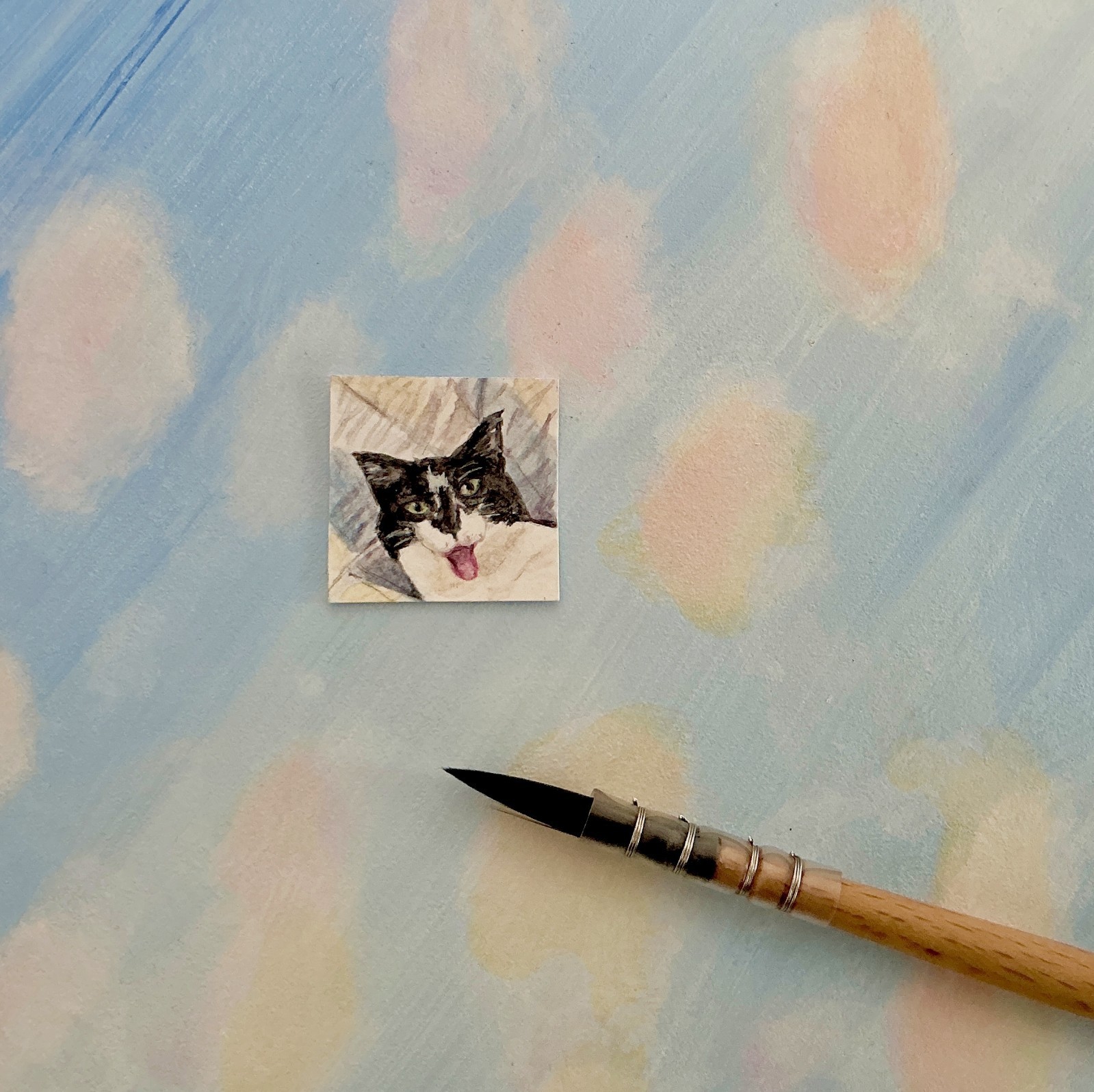 Custom Miniature Pet Portrait origin. Hand painted watercolor 1″ x 1.5″ or ACEO