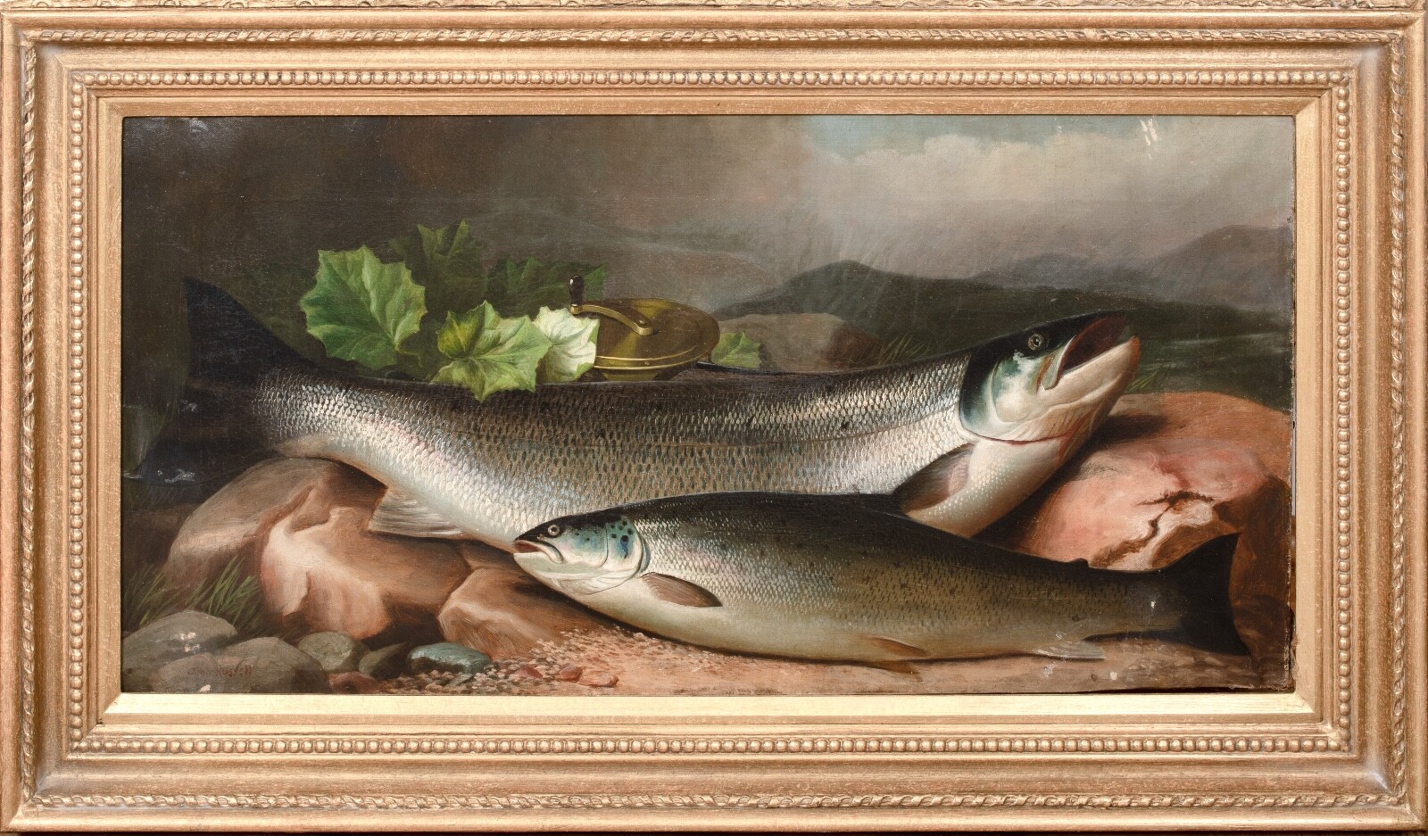 19th century Salmon On The Riverbank Fishing JOHN BUCKNELL RUSSELL (1819-1893)