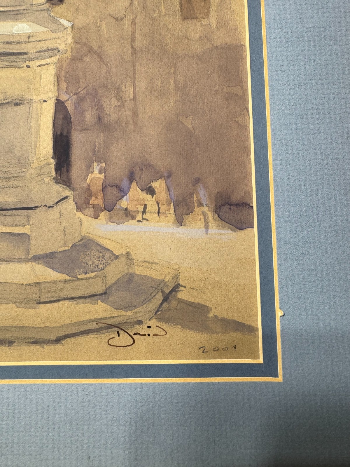 David Brankley? «City Square Segoviz Spain» Mixed Media Painting – Signed/Framed