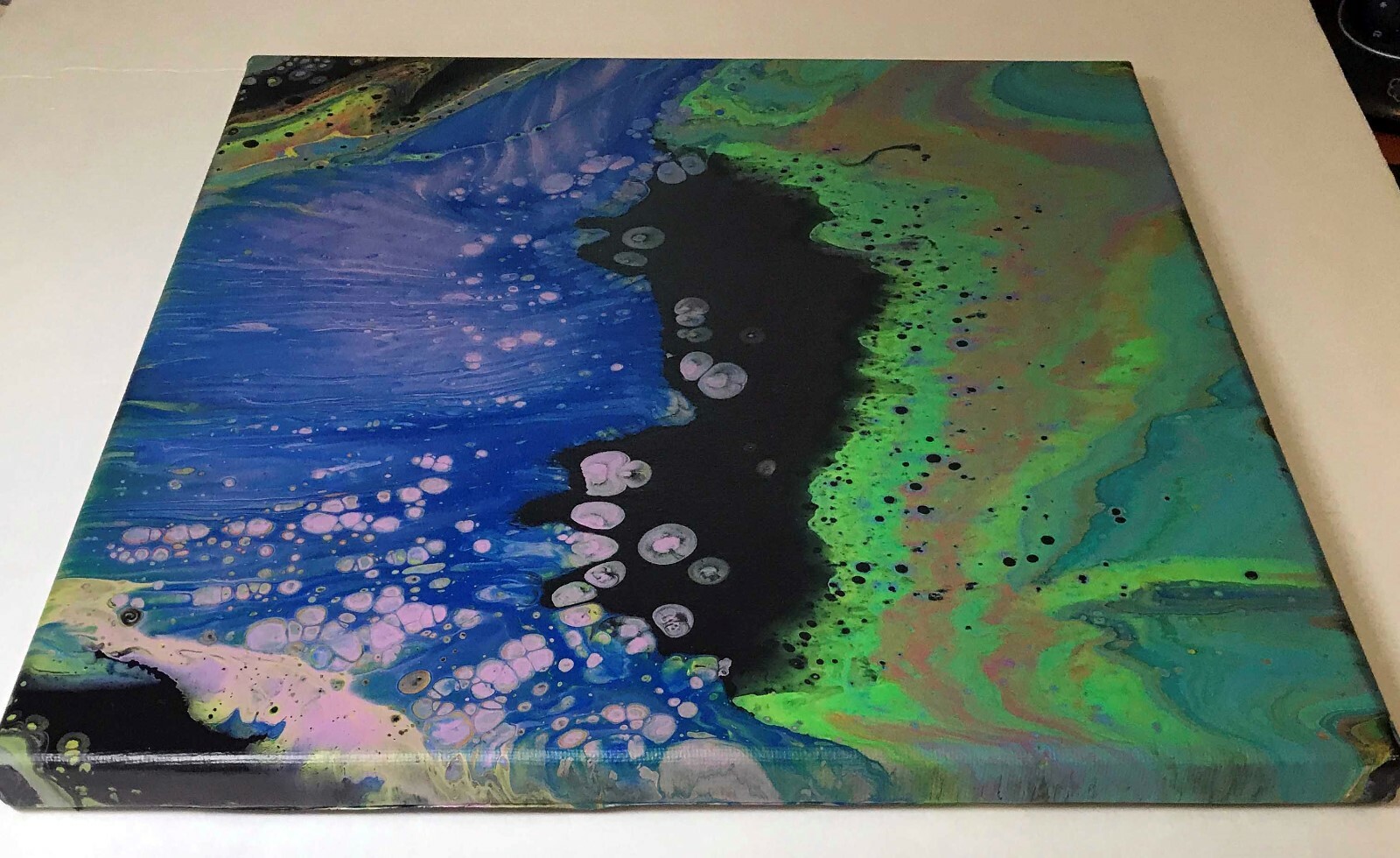 Original Acrylic Pour Abstract Painting 12×12 «Aurora Borealis» Couples Painting
