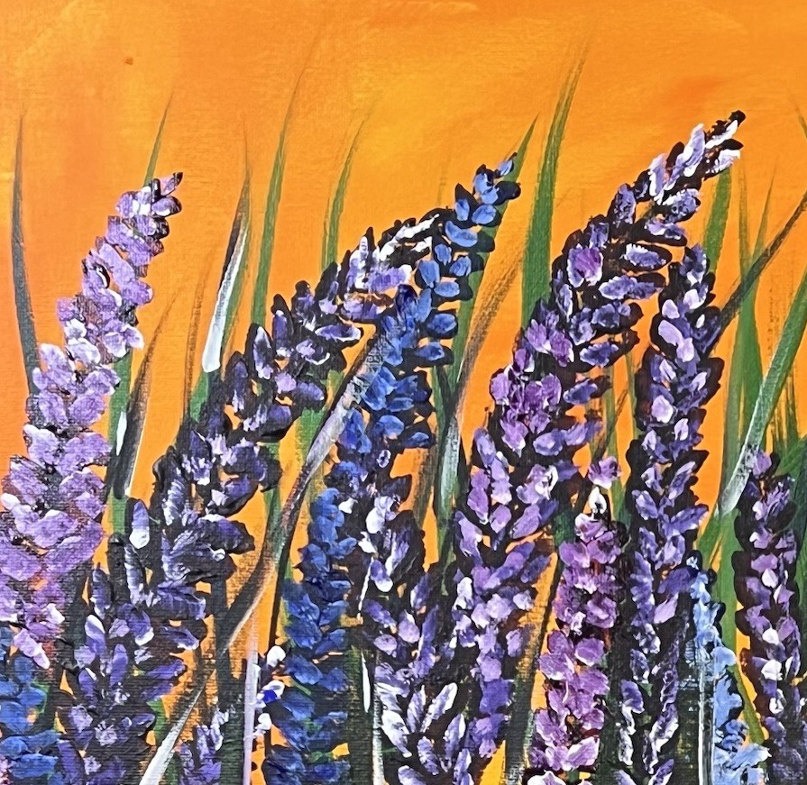 Orange Sky Lavender Original Colorful Floral Art Acrylic 16×12” Canvas Panel