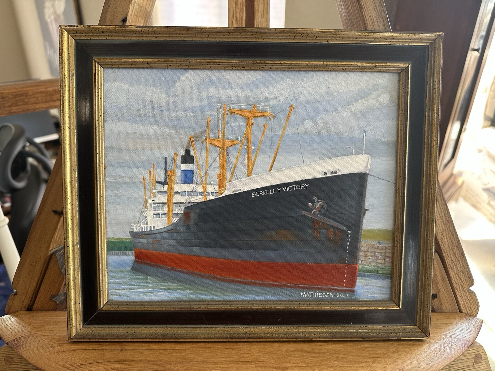 2007 Folk Art Oil Canvas Painting Berkeley Victory Ship ~Don Mathiesen~ Signed