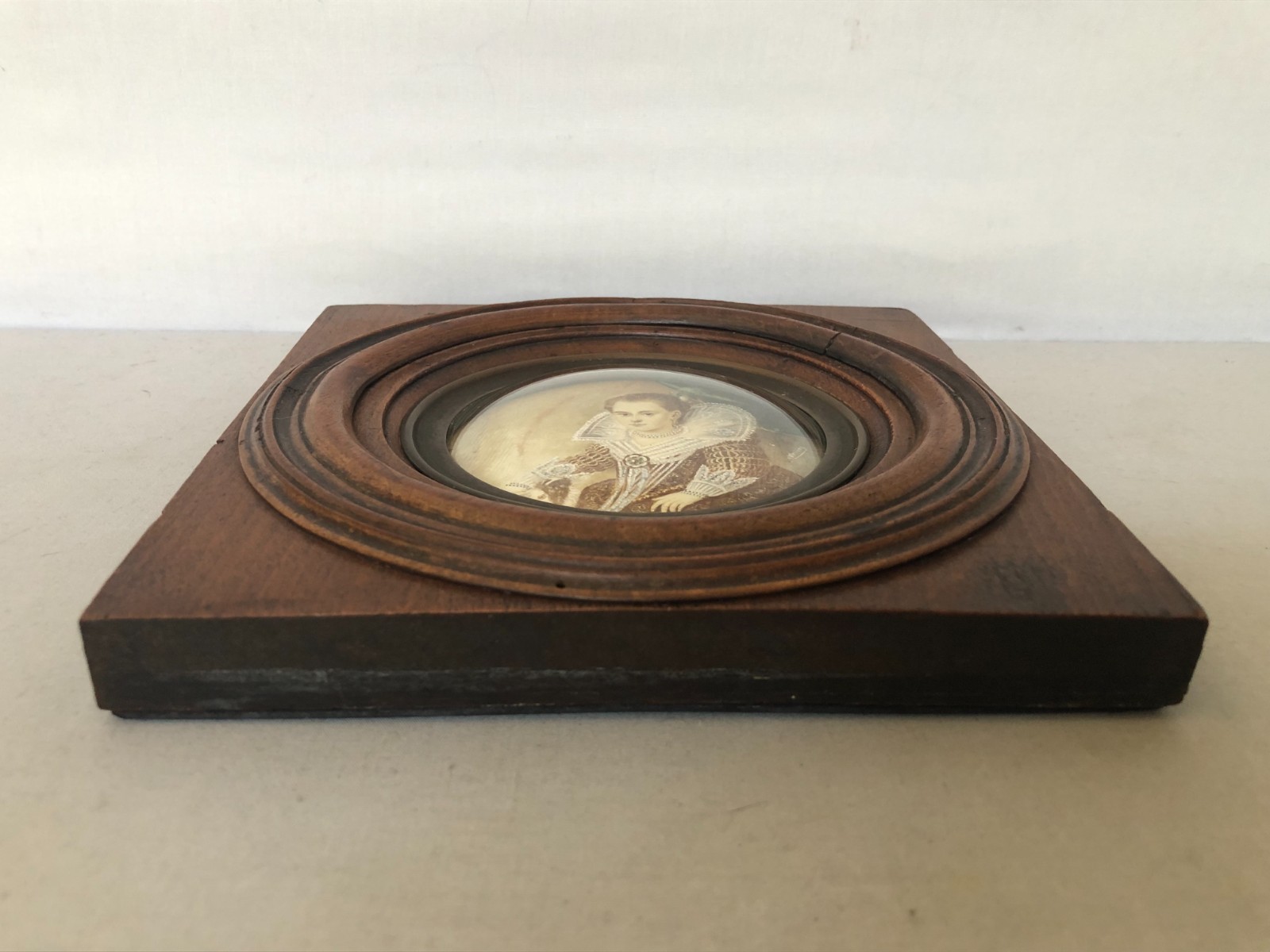 Antique Round Hand Painted and Signed Women’s Portrait in Original Frame.