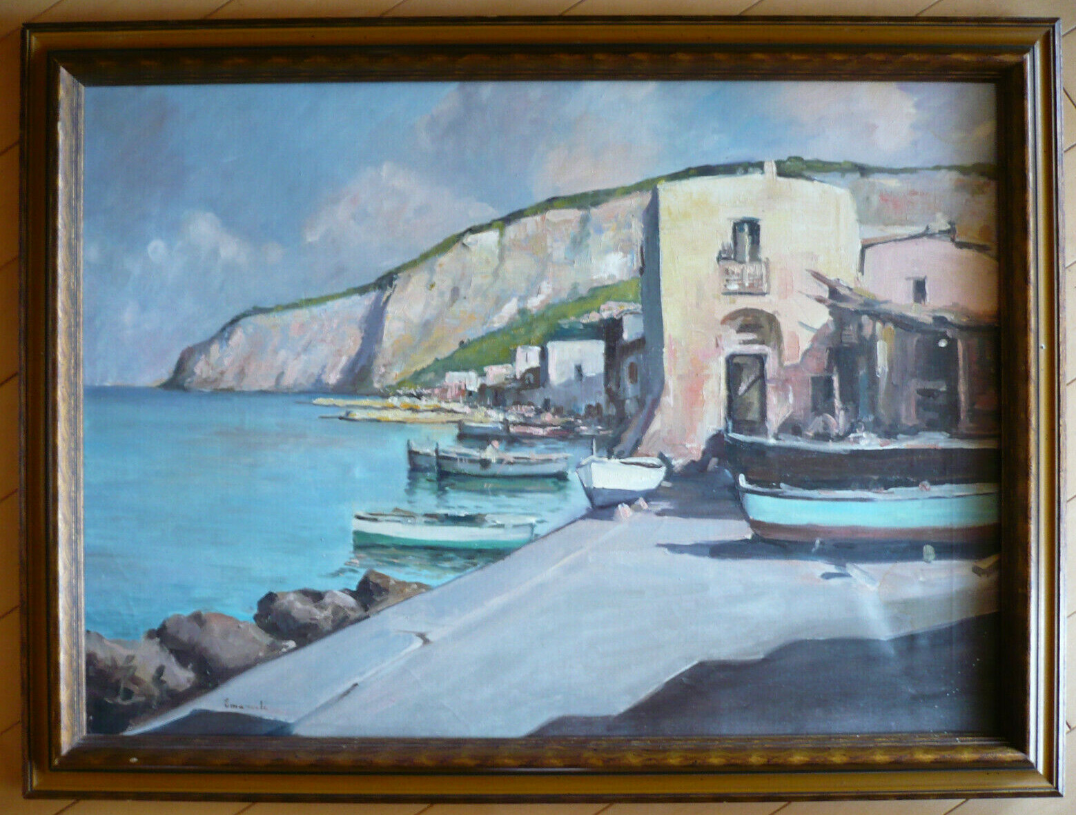 EMANUELE, SEA COAST COASTAL BOAT DOCK SCENE MODERNISM LANDSCAPE MODERN OIL