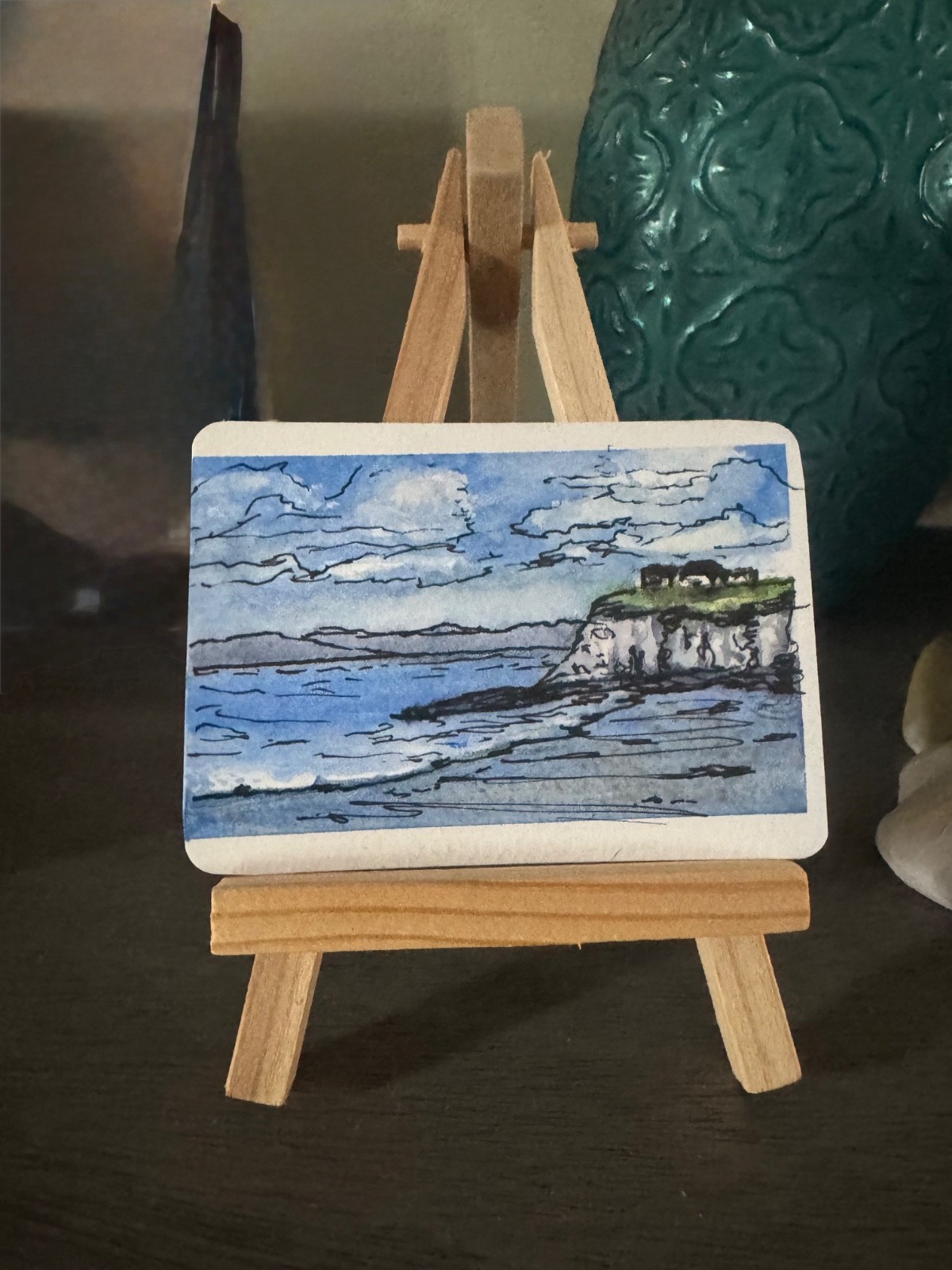 ACEO cliffs of Dover watercolor original on 100% cotton cold pressed card stock