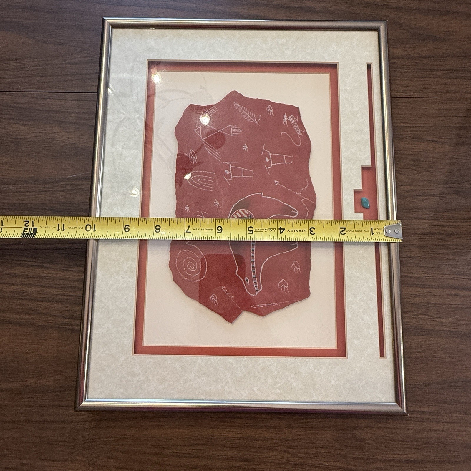 Signed Framed Larry Beck Native American Petroglyph Style Wall Art Rock