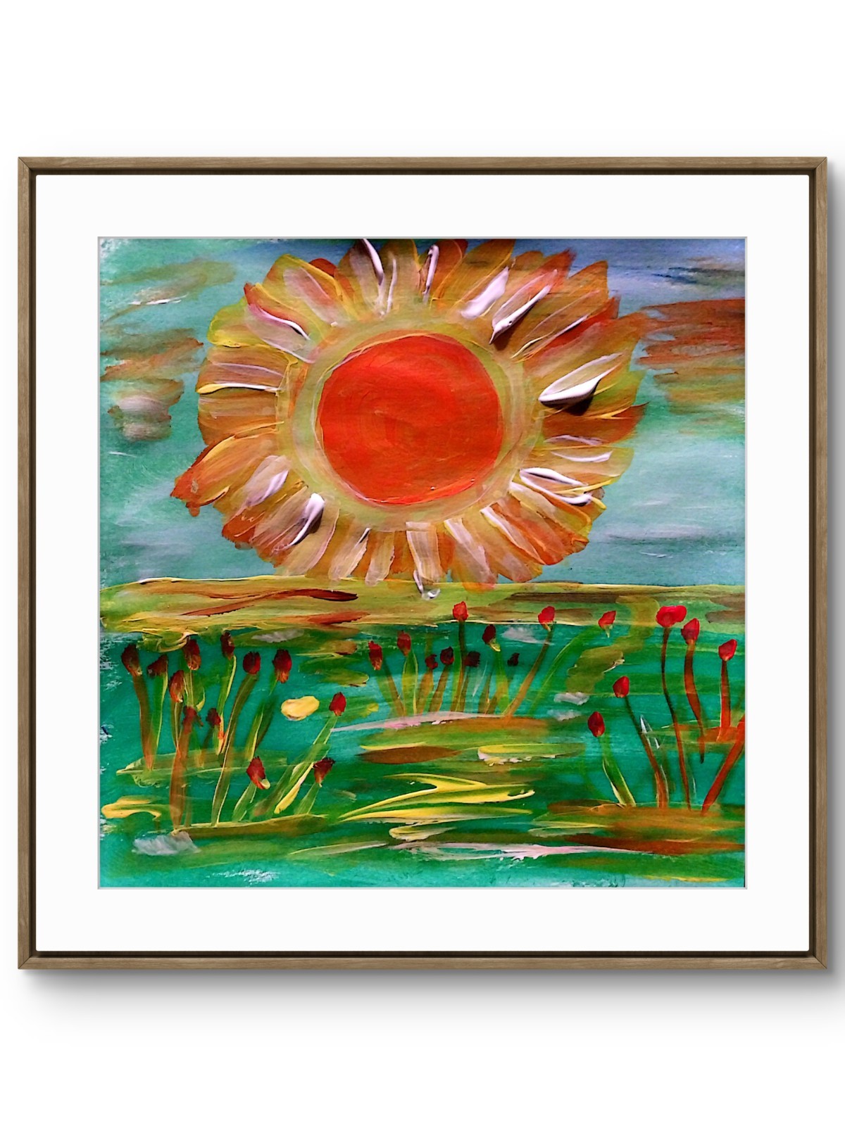 Modern Sunny Landscape Original Signed Paper Acrylic Wall Art Small Home Decor