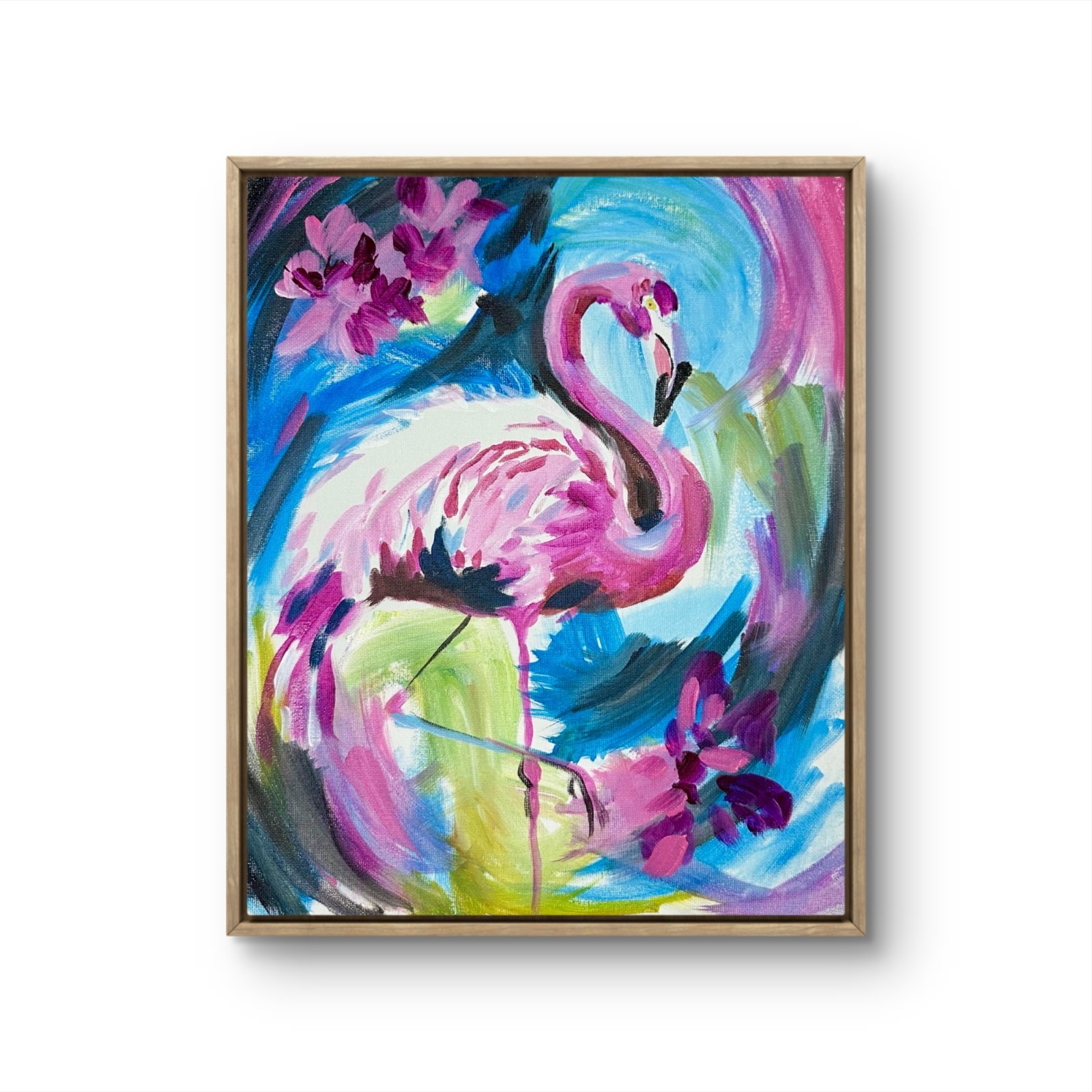 Flamingo Painting 11×14 Original Tropical Bird Pink Flamingo Artwork Beach Decor