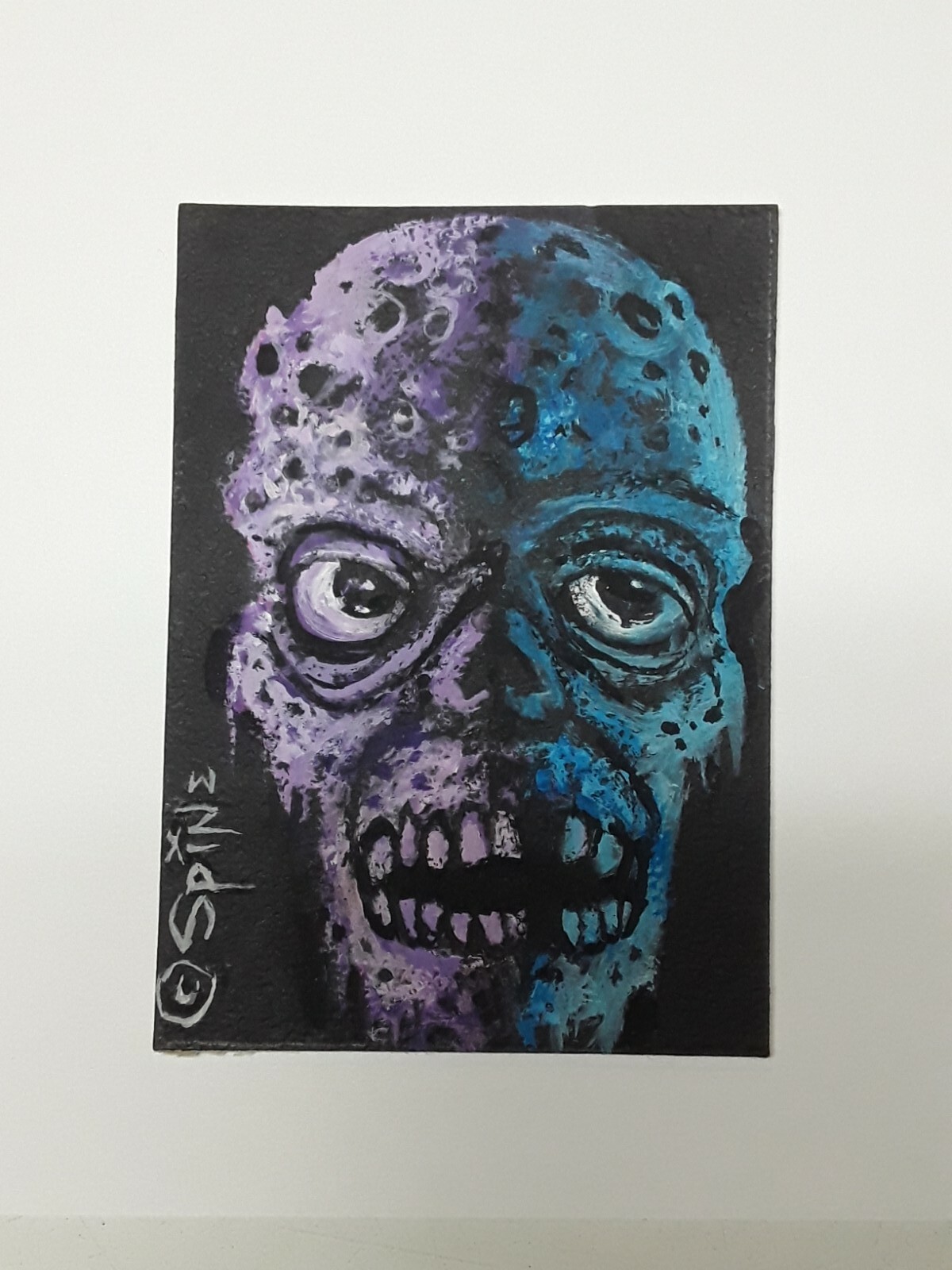 Tiny Size Original Art by Spine Horror I’M JUST FINE Zombie 2.5 by 3.5 ACEO