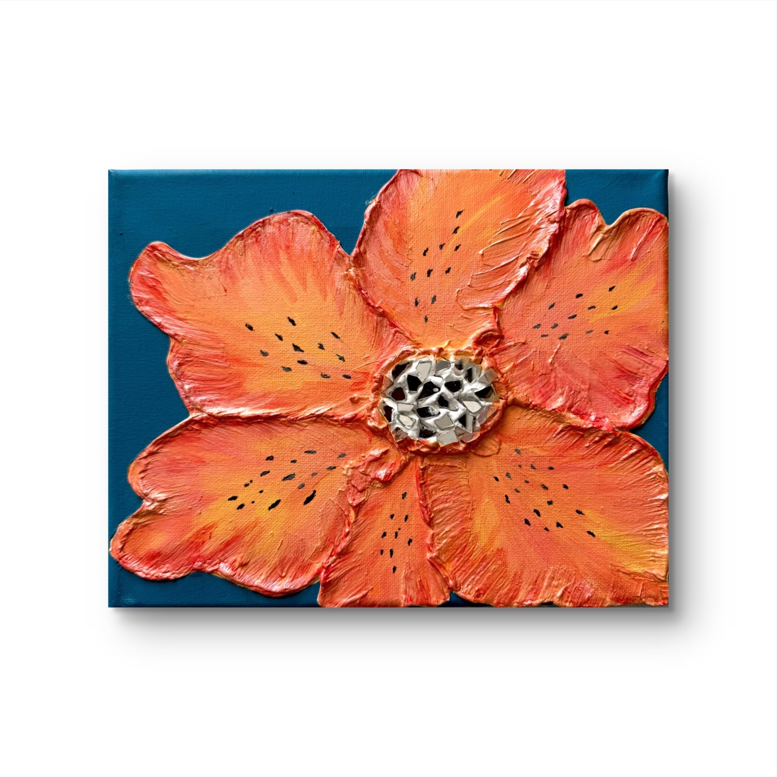 Original Apricot Flower Painting 8×10 Mosaic Flower 3D Textured Abstract Art