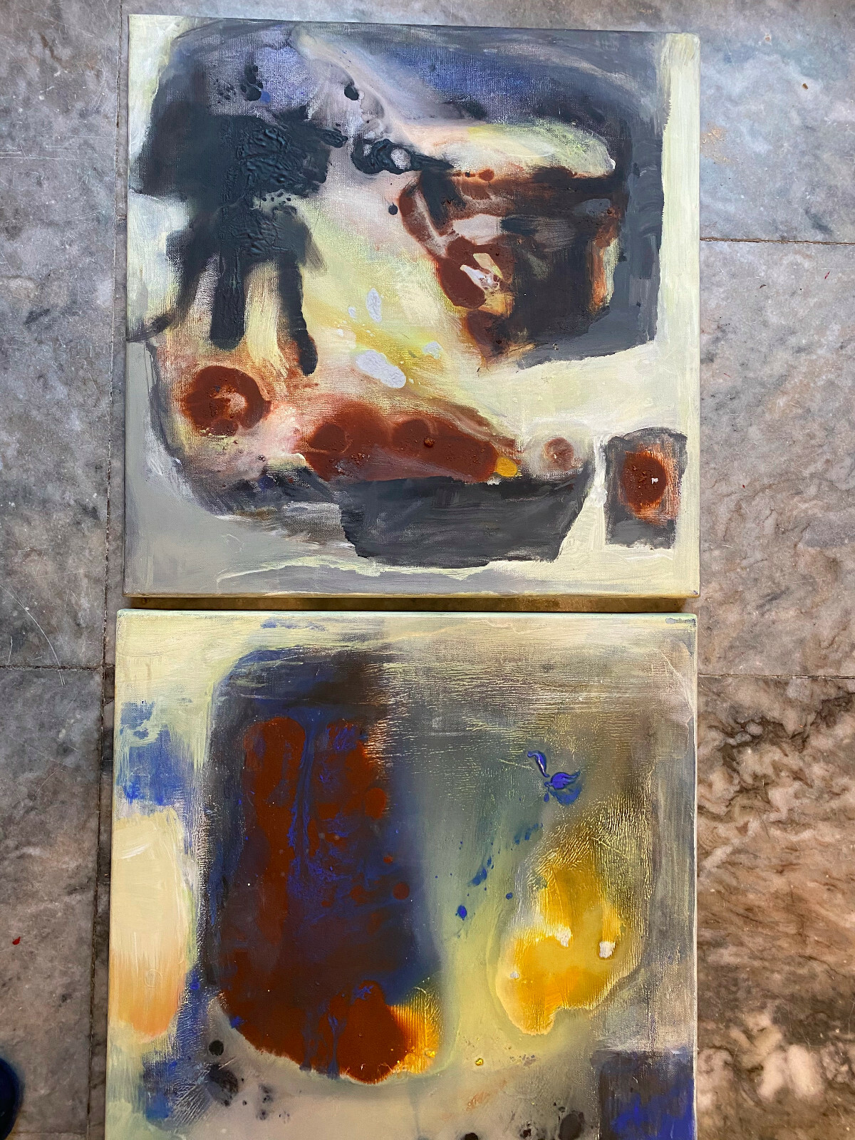 2 x Oil painting abstract modern art gallery from Potsdam villa! High quality