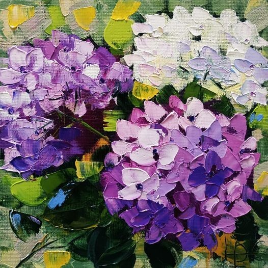 Hydrangea Painting Impasto Oil Painting Floral Art Original Small Art 6 by 6 in
