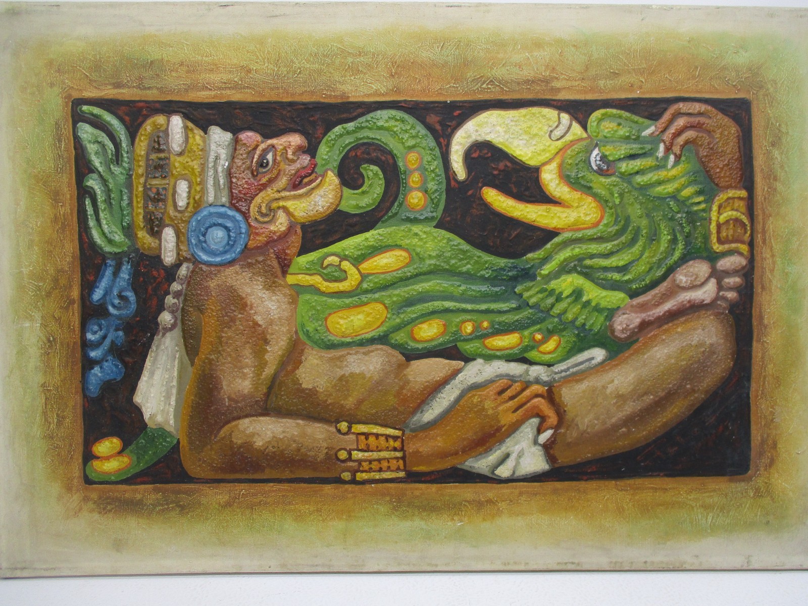 FELIPE ISLAS Mexican Embossed Oil Painting Signed ( Unframed) 16″ X 24″