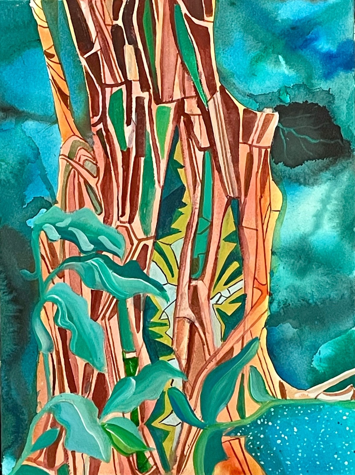 ABSTRACT landscape plant silhouette ink on fine art paper 12 X 16