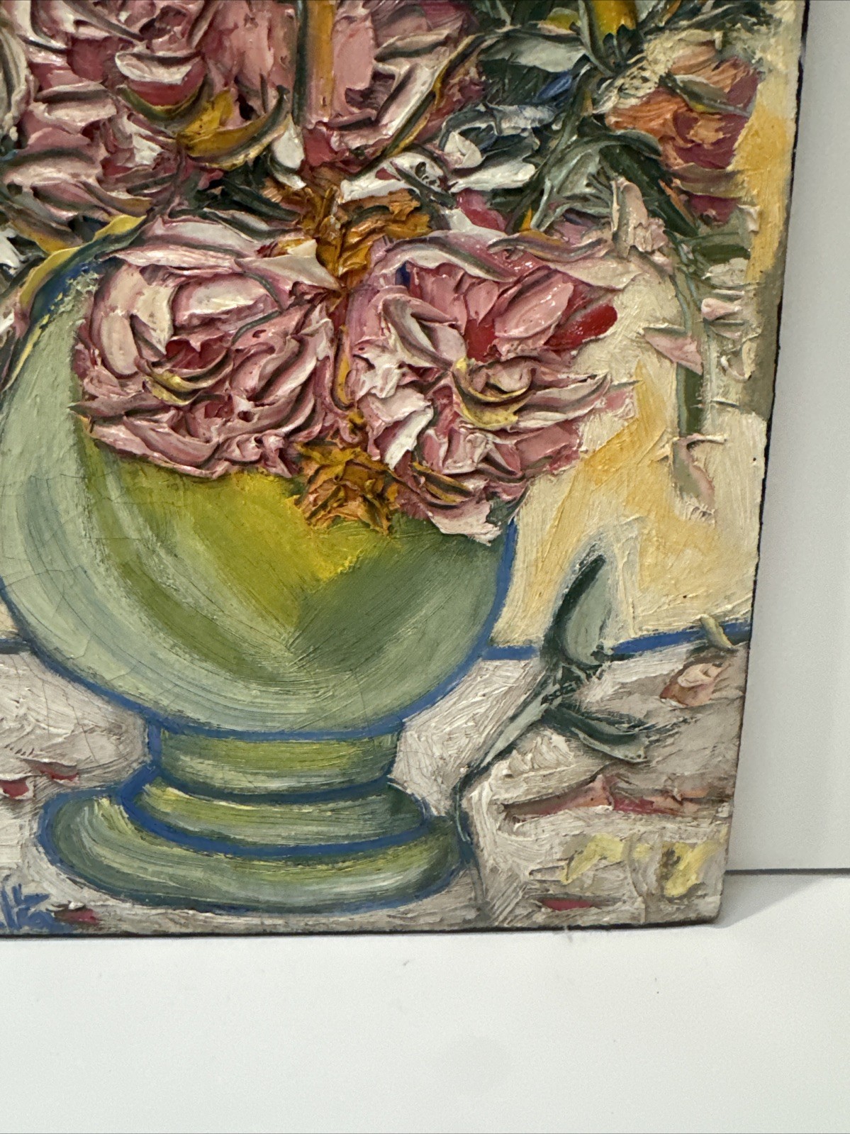 SMALL IMPRESSIONIST FLORAL PAINTING SIGNED PERALTA STILL LIFE FLOWERS CHUNKY OIL