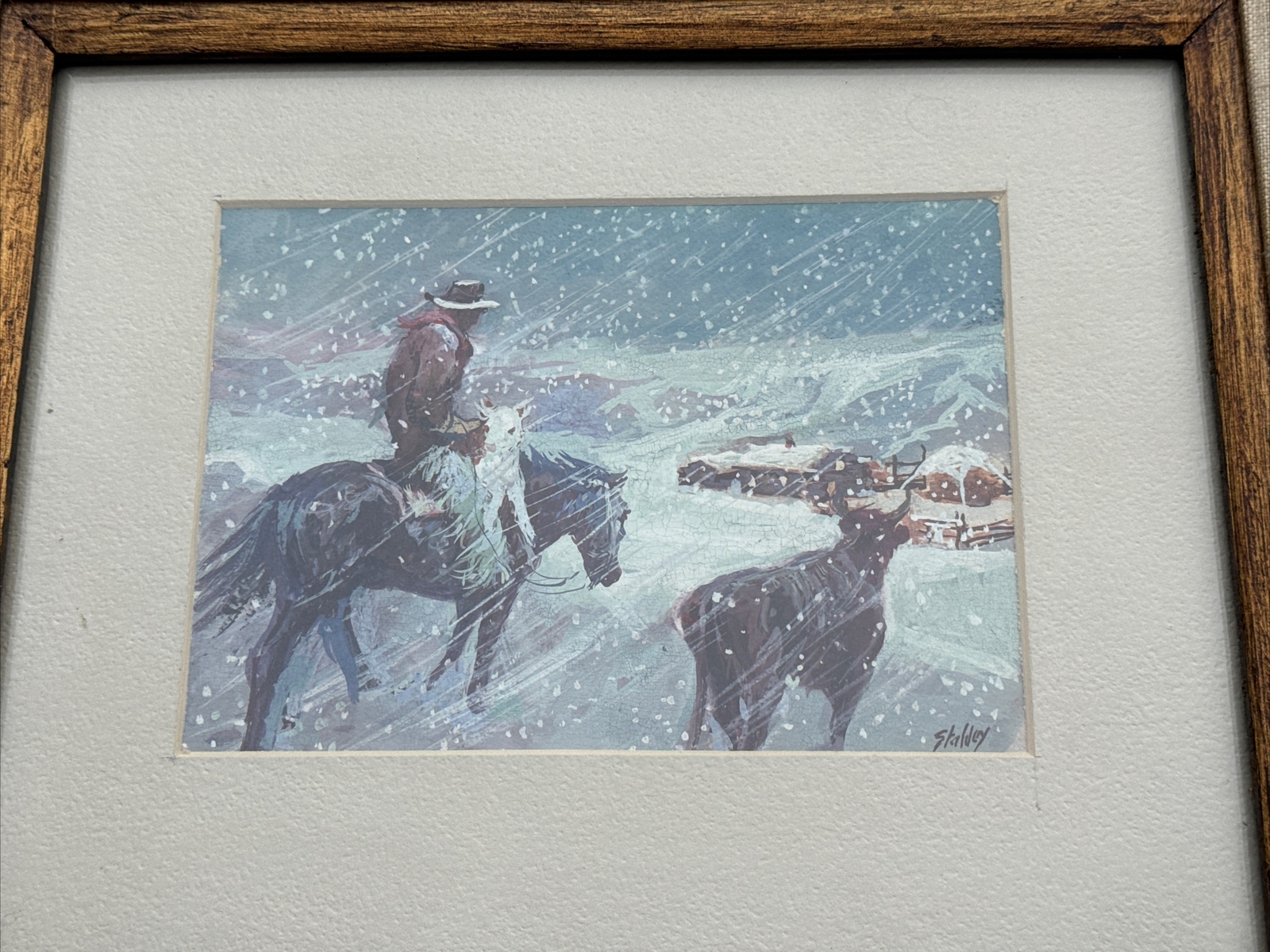 JOE STAHLEY PAINTING WESTERN COWBOY WINTER LANDSCAPE FAMOUS LISTED SMALL GEM