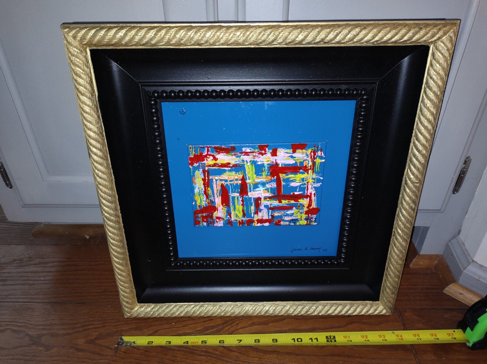 Large Framed Signed Modern Art Abstract Acrylic Painting w/COA Multi Color
