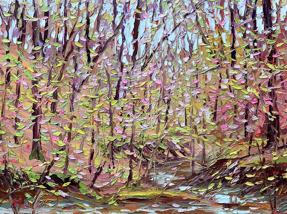 12×16 Original Oil Plein Air Painting Forest Textured Hand Painted Wall Decor