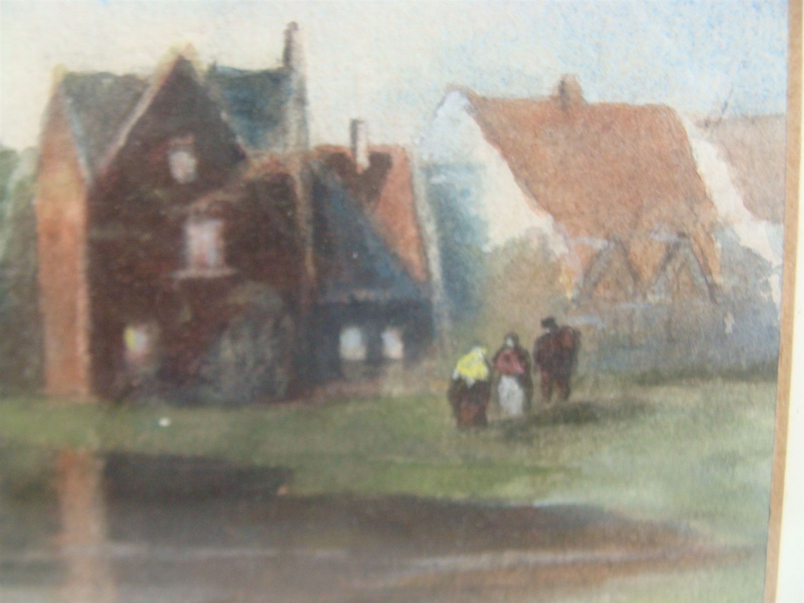 Antique F A Taylor Lake Cityscape W/ Figures W/C Painting
