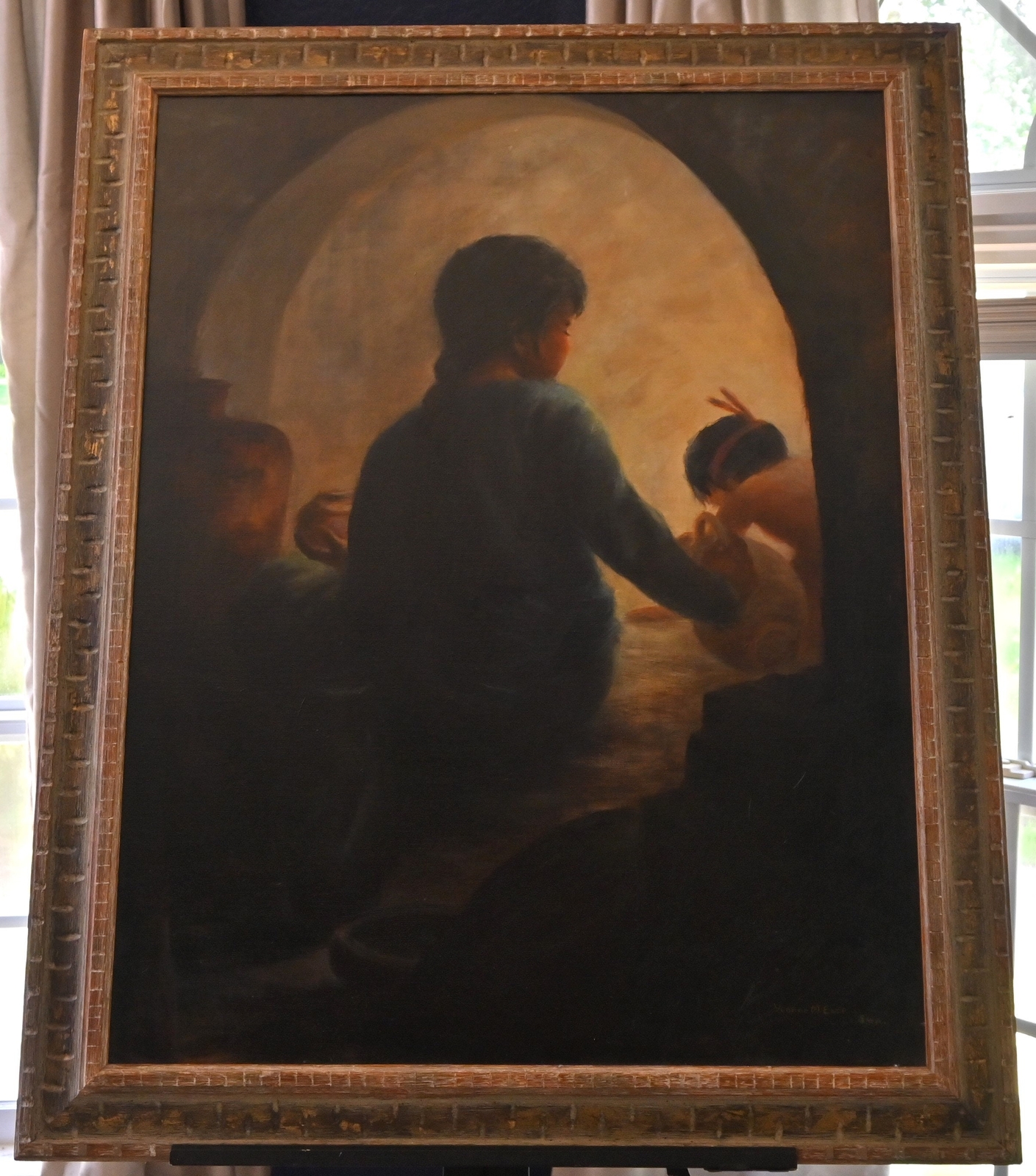 Yvonne M Earp (20th C) ‘The Apprentice’ Large Framed Original Oil- 42 x 34 inch