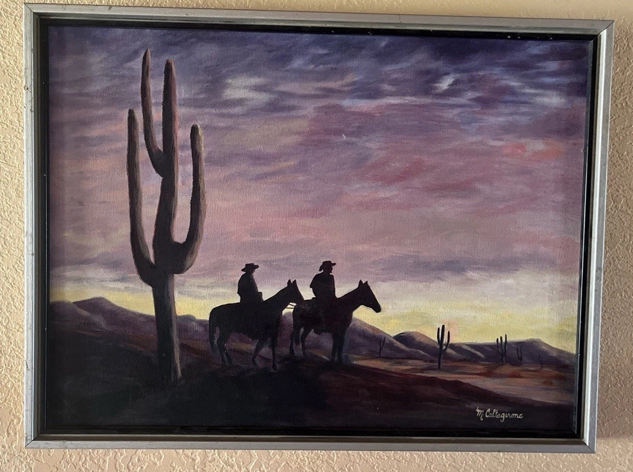 Vintage Original Oil On Canvas Signed Western Desert 25.5×191/4×2 W/Frame