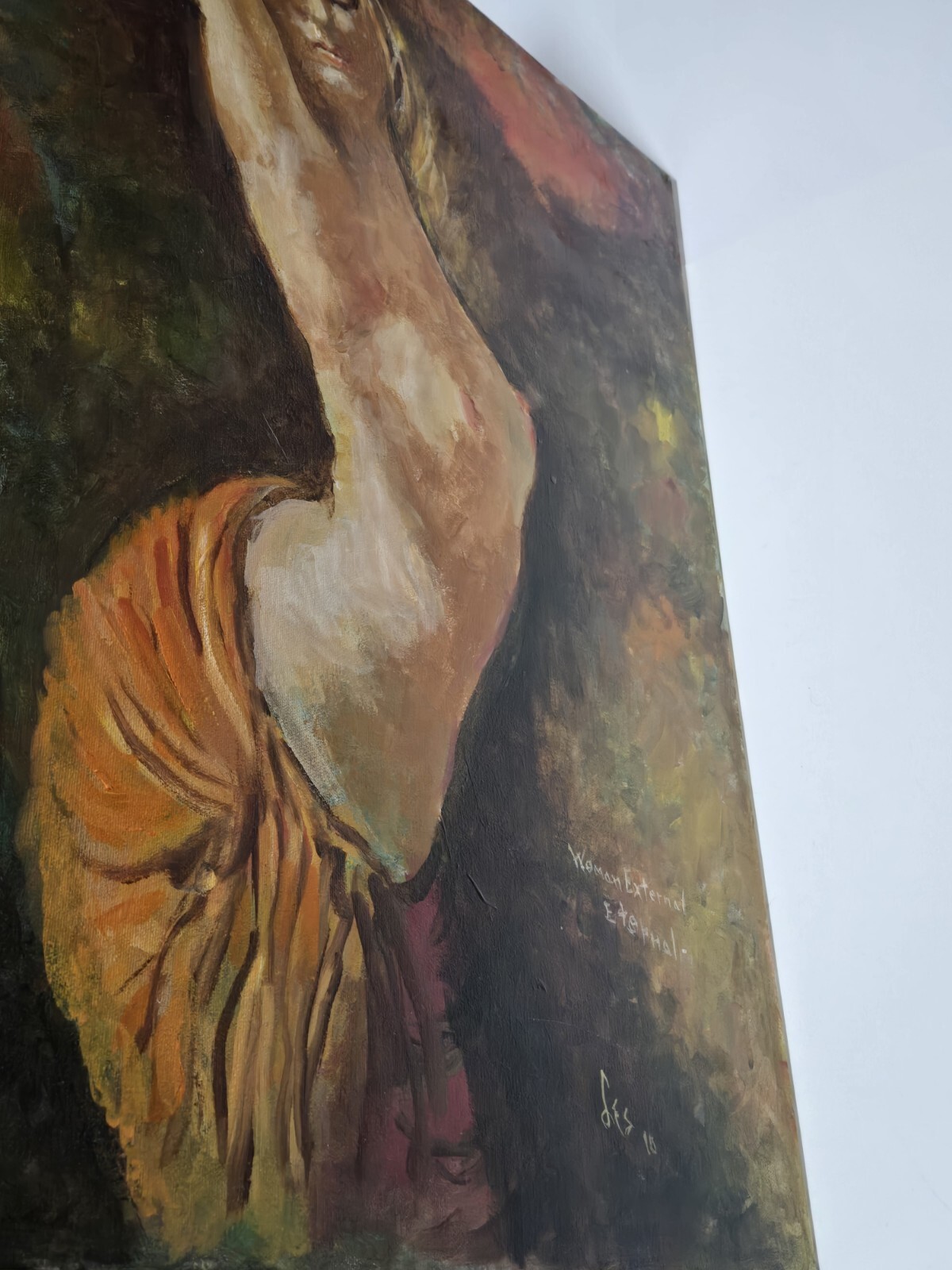 Impressionist Style OOAK Painting On Canvas Nude Woman Portrait 28×22 Signed