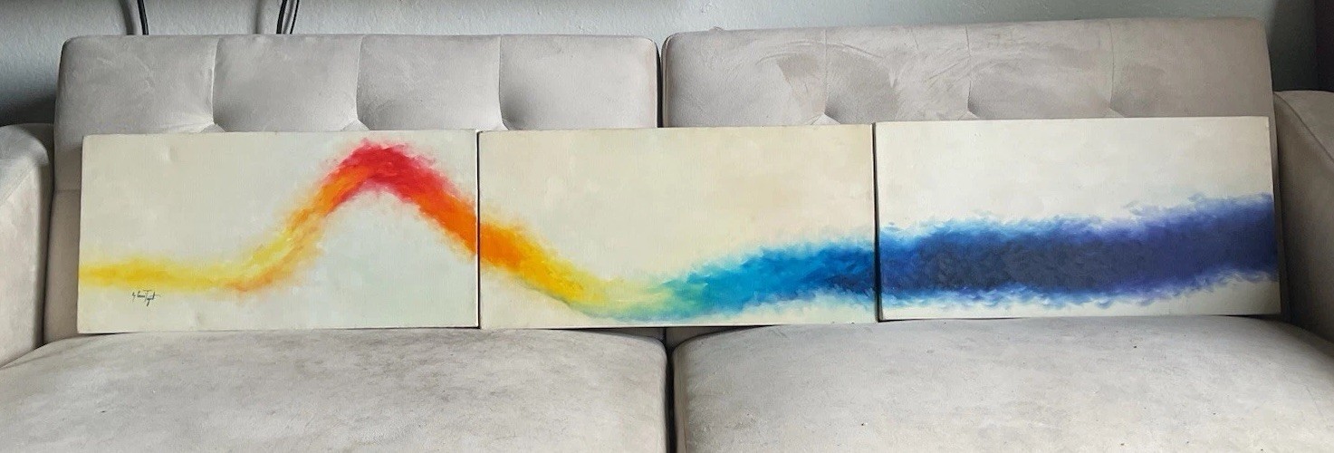 Listed Artist Connie Togel Tryptic Painting. Color Pallet