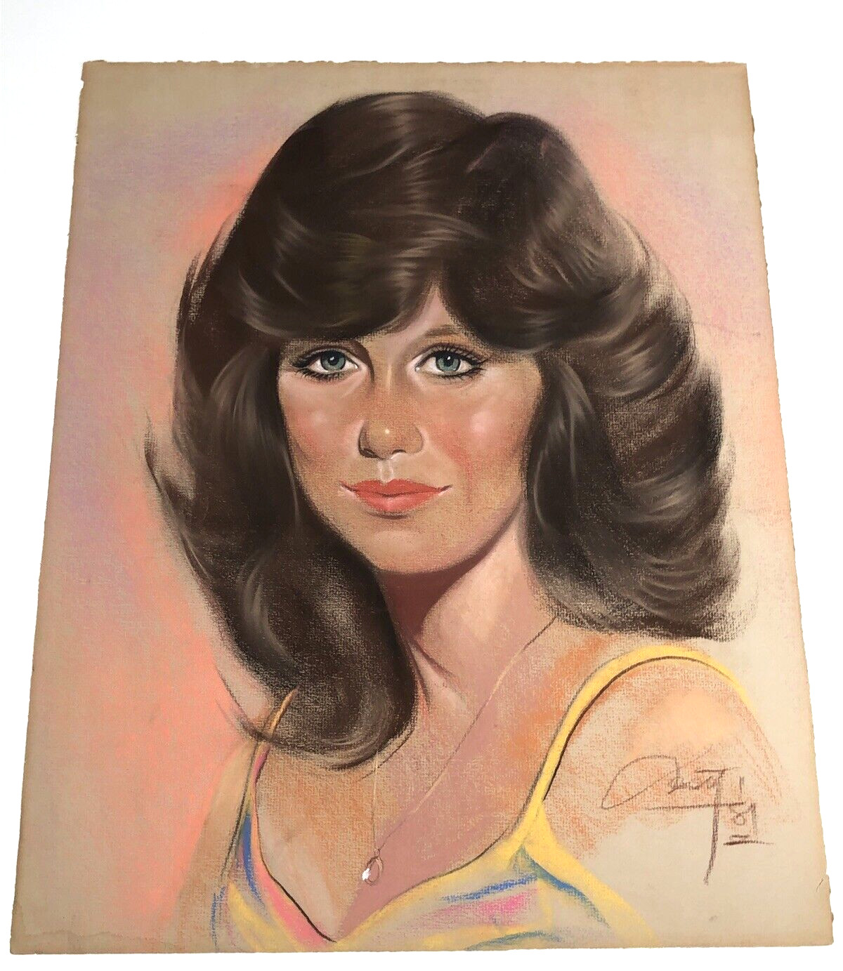 Original Artist Signed Chalk Sketch Art Womans Face 16×20 Realism