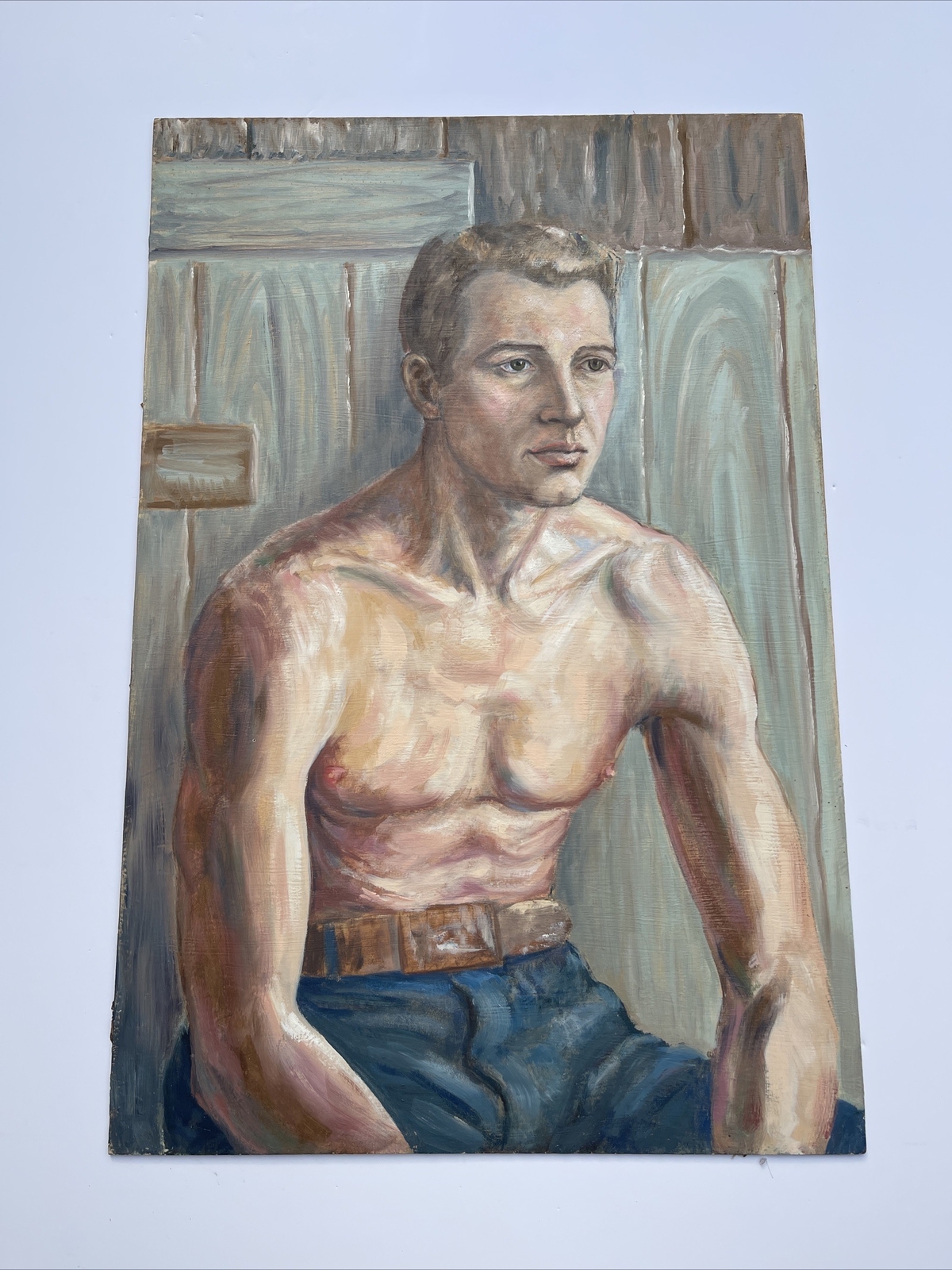 ANTIQUE AMERICAN PORTRAIT YOUNG MAN INDUSTRIAL WORKER REGIONALISM ASHCAN WPA ERA
