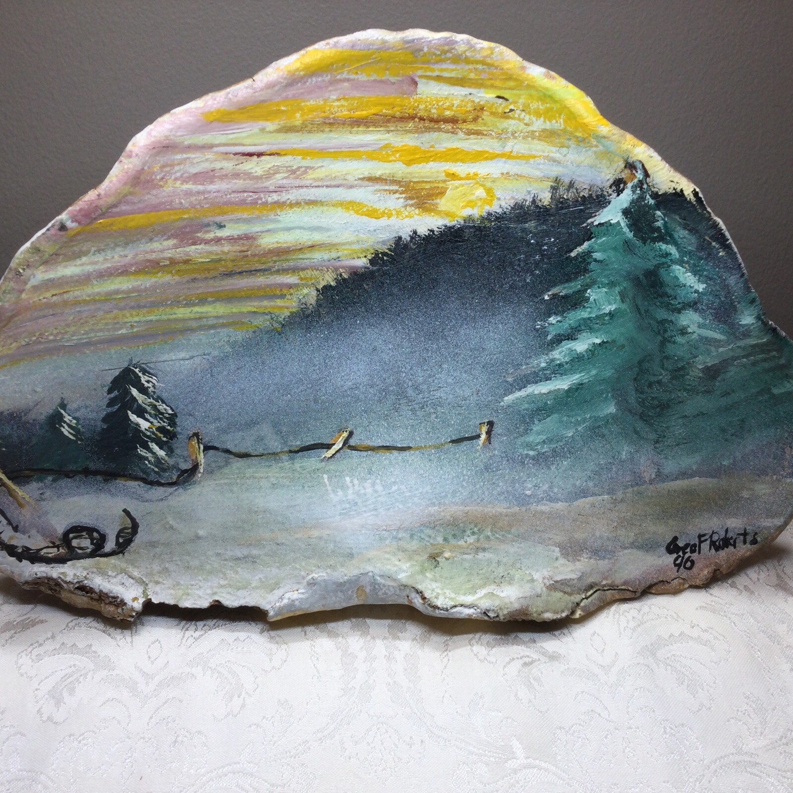 Vintage Hand Painted Tree Conk Shelf Mushroom Fungus Folk Art Background Signed