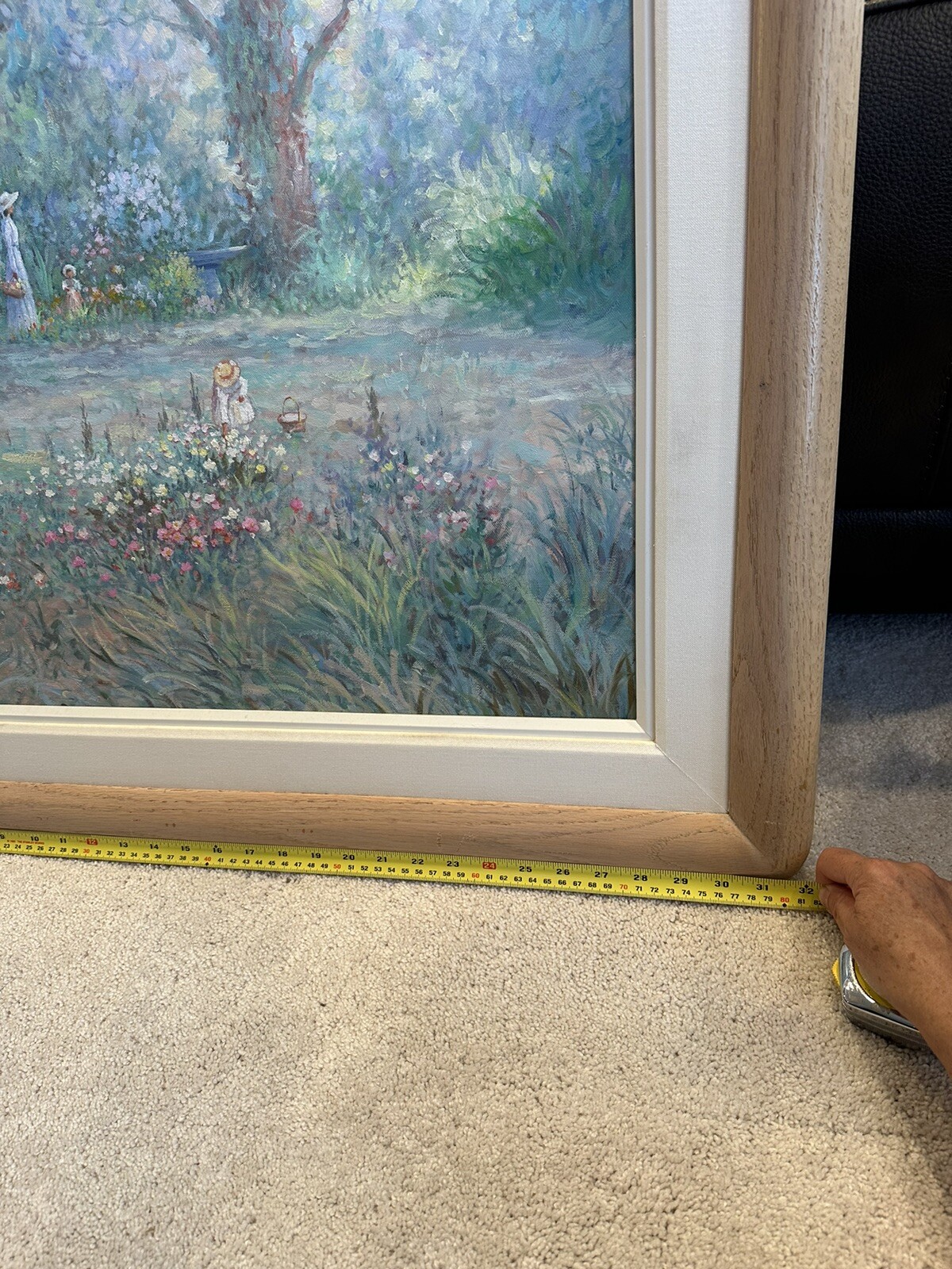 Hyun Bo Yoo «Mother & Child in Flower Garden» Framed Vtg Oil Painting Signed 38″