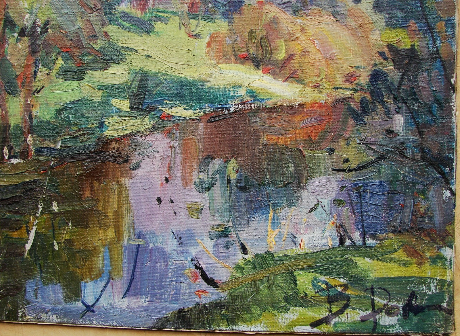 Ukrainian Soviet USSR Oil Painting landscape impressionism river forest trees
