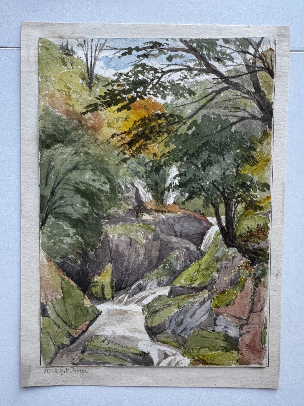 Antique 19th Century Watercolor Painting Stock Ghyll Force Cumbria England OOAK