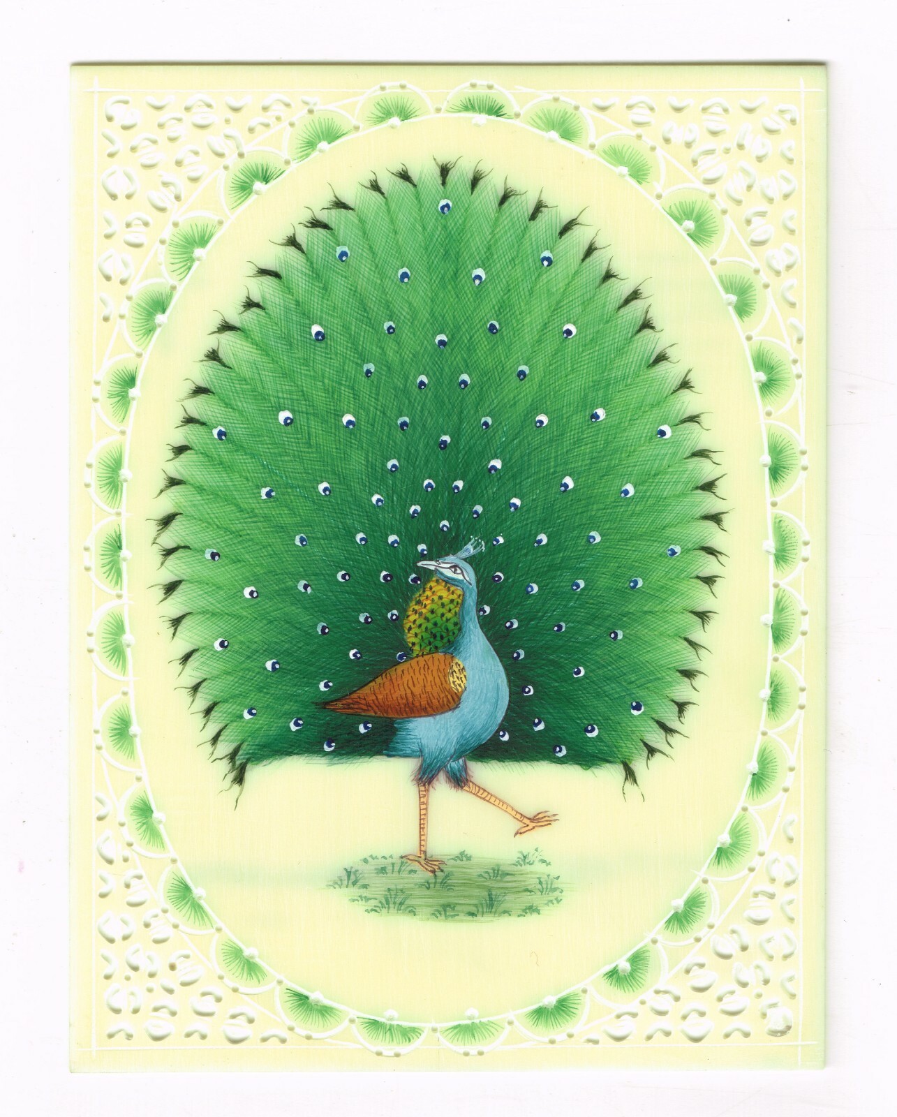 Indian Miniature Painting Of Peacock Bird Nature Art On Marble Plate 3×4 Inches