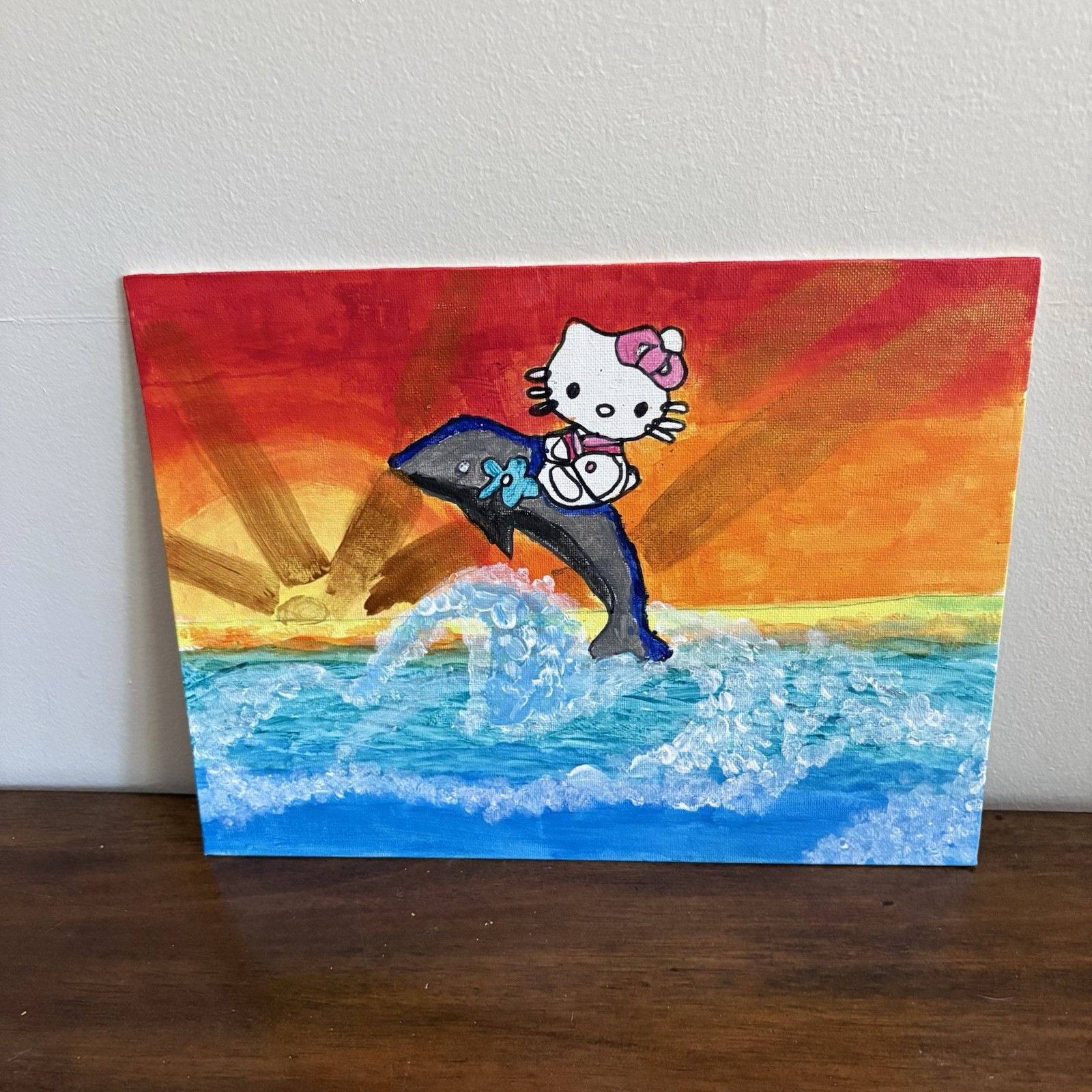 9” X 12” Canvas Art Painting Hello Kitty Beach Tropical Girls Room Decor RFS