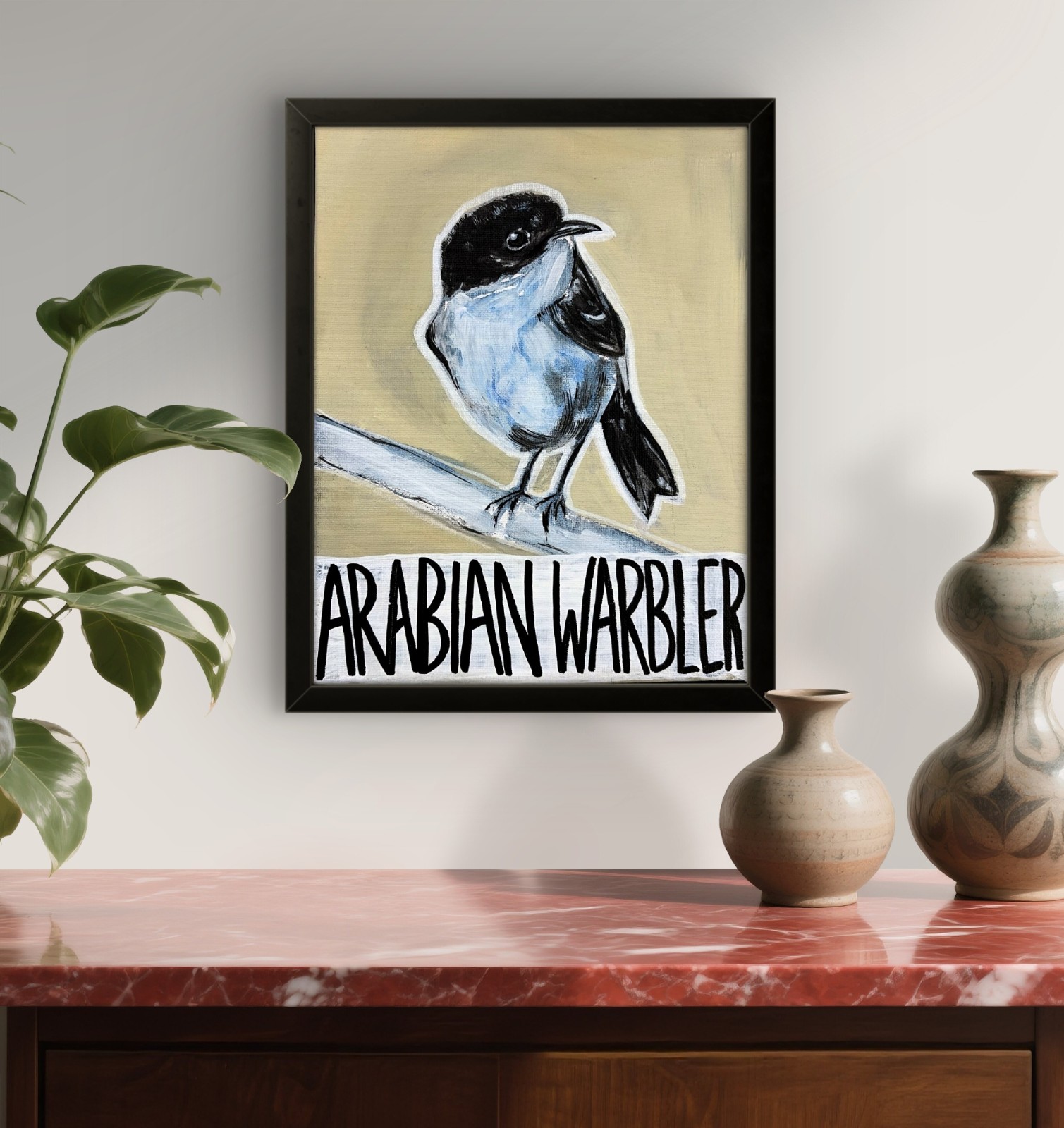 SLOOG Original Art Expressionism Warbler Painting on Canvas 8×10 Bird Portrait