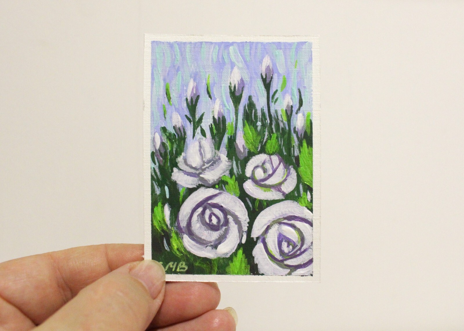 ACEO Original Acrylic Painting Rose Collectible Card 2,5″x3.5″ Miniature Artwork
