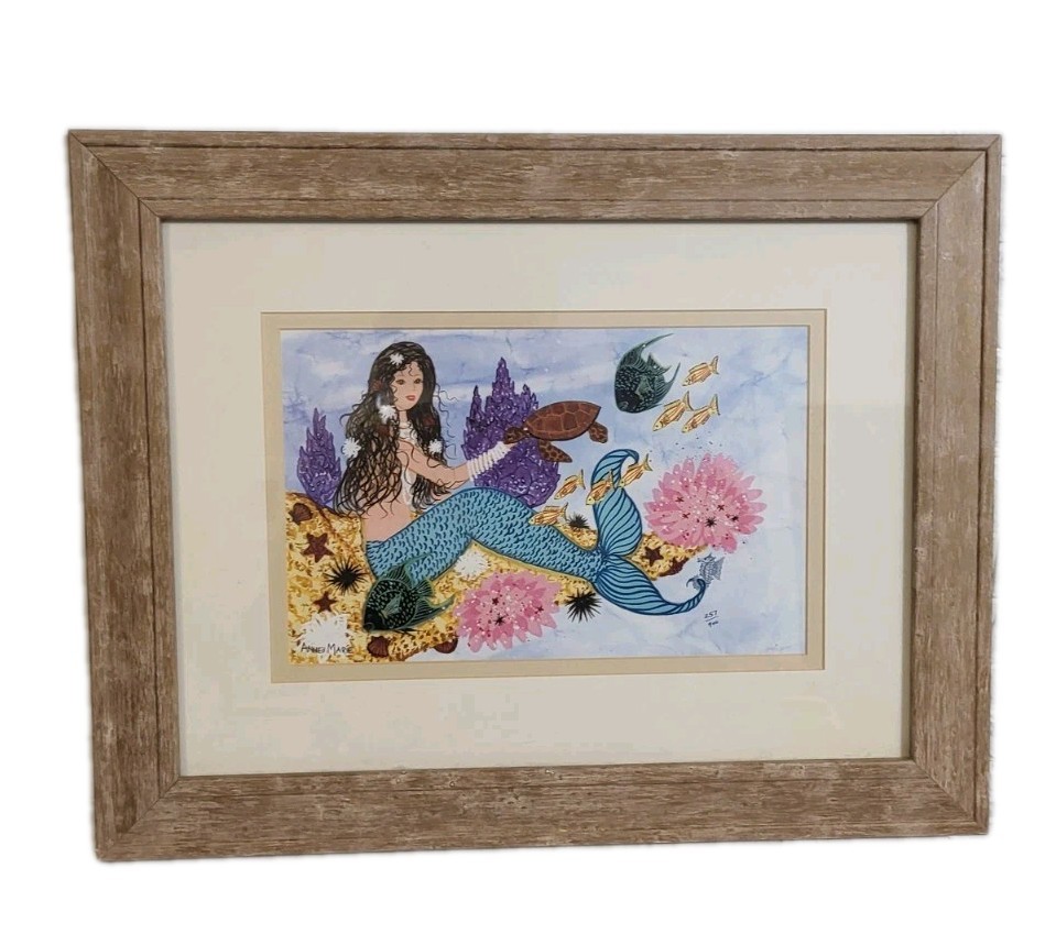 Anne Marie Limited Edition Print Wood Framed & Matted Mermaid 19″x15″ AS IS