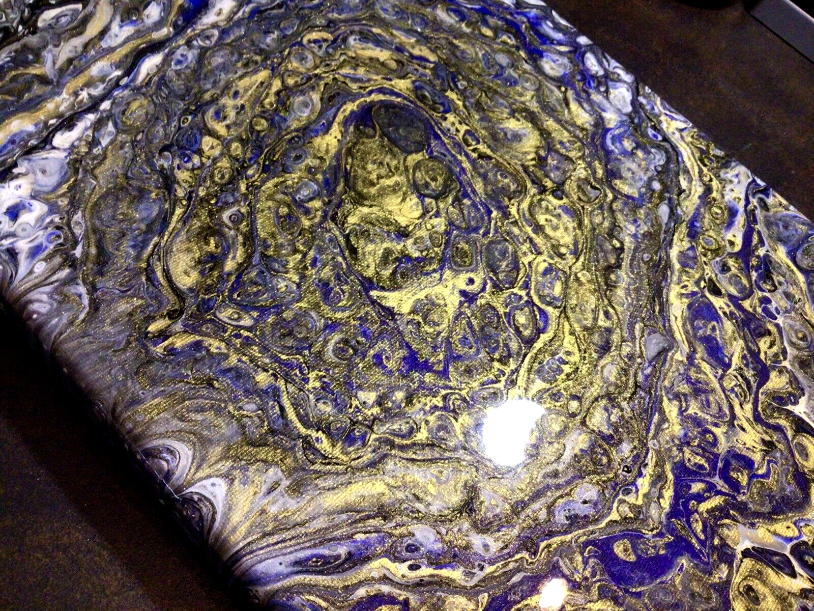 ABSTRACT PAINTING ORIGINAL ACRYLIC SIGNED CANVAS 14” x 11″ METALLIC GOLD PURPLE