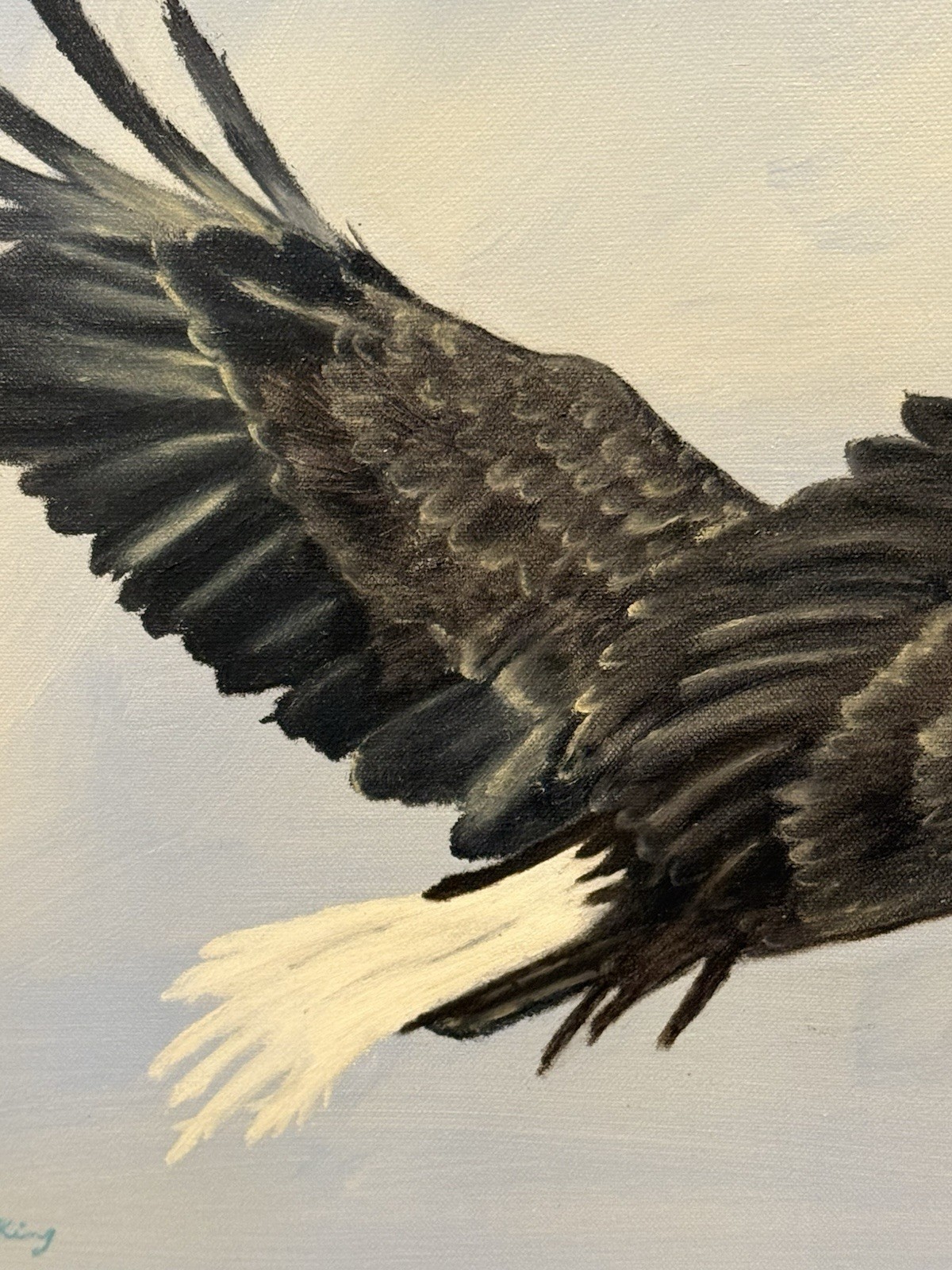 Original Oil Painting Bald Eagle In Flight Signed Florence Kepner 1992 Framed