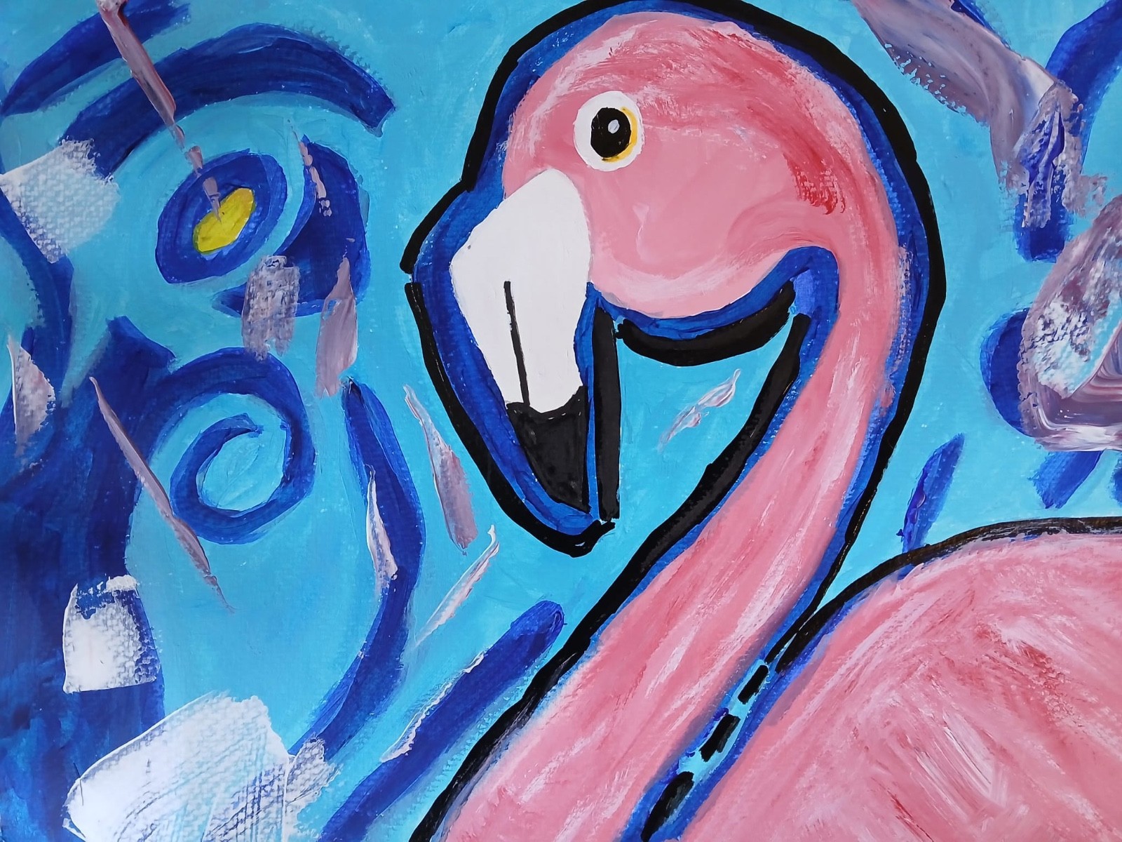 Impressionism 11×14 Pink Flamingo Handmade Signed Colorful Art Painting