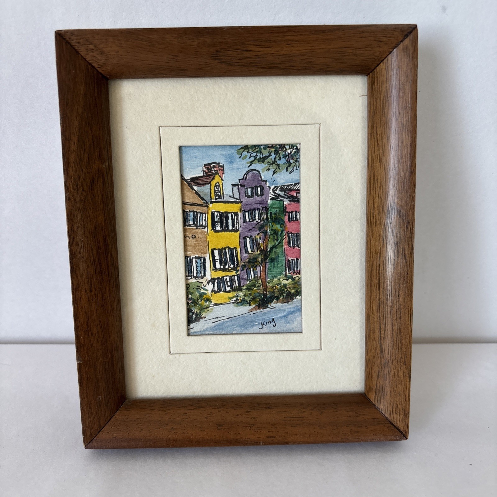 Miniature Signed Watercolor Painting Architectural Landscape City Street 2×3″