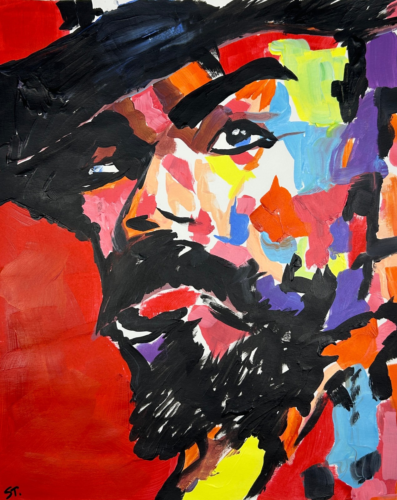 Cowboy Abstract Expressionist Portrait STerling Original Paper Art 11×14